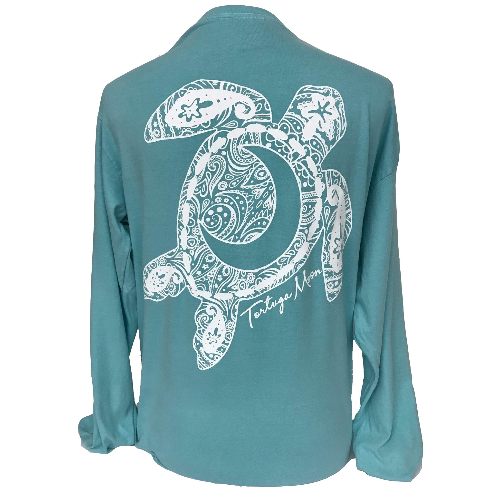 Tortuga Moon White Moon Turtle Long Sleeve Comfort Colors Shirt - Soft Cotton Casual Wear for Beach Outings & Relaxation