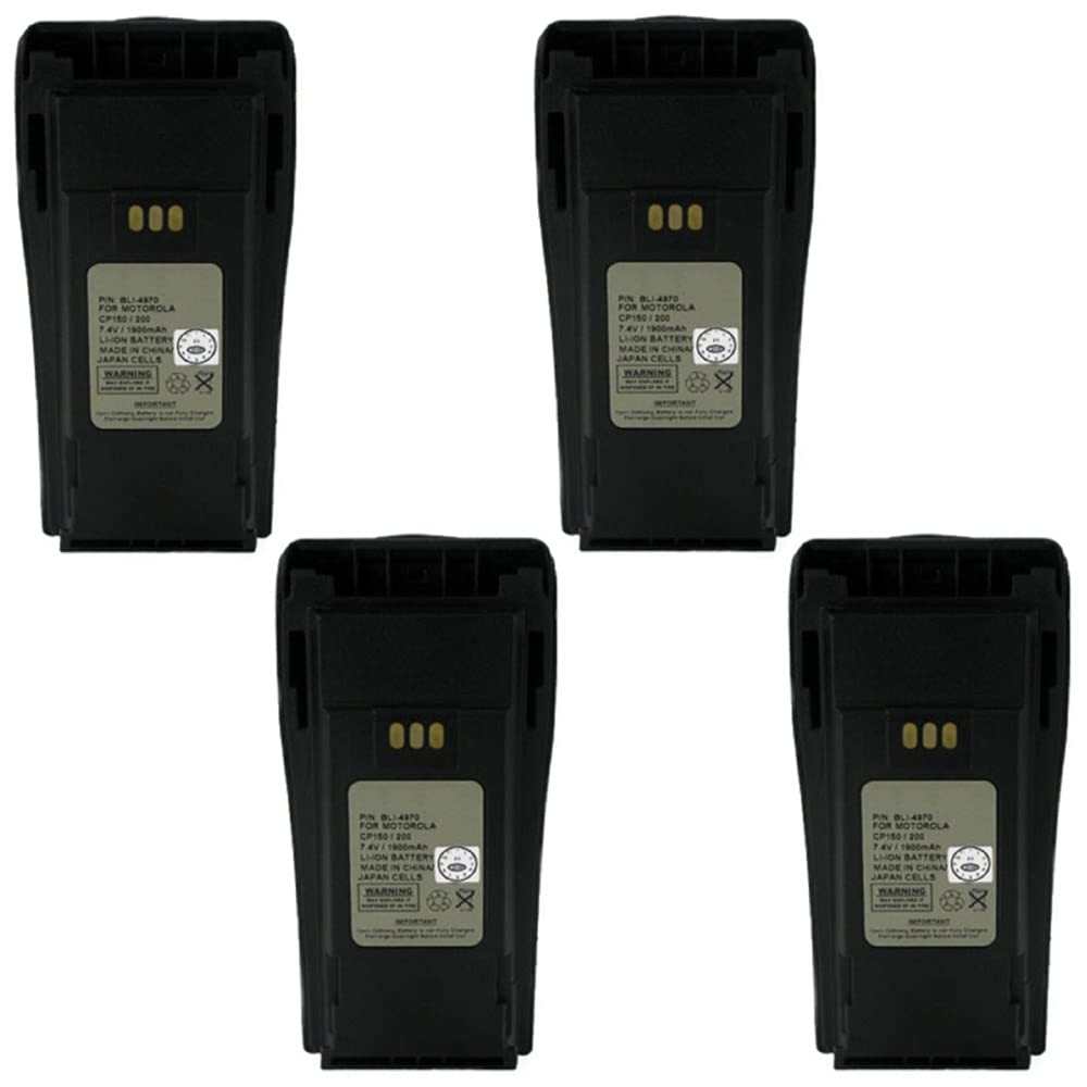 Synergy Digital 2-Way Radio Li-ion Battery Pack - 7.4V 1900mAh Replacement for Motorola GTX Privacy Plus Walkie Talkie - 4 Pack with Long Lasting Power for Outdoor, Construction & Emergency Use