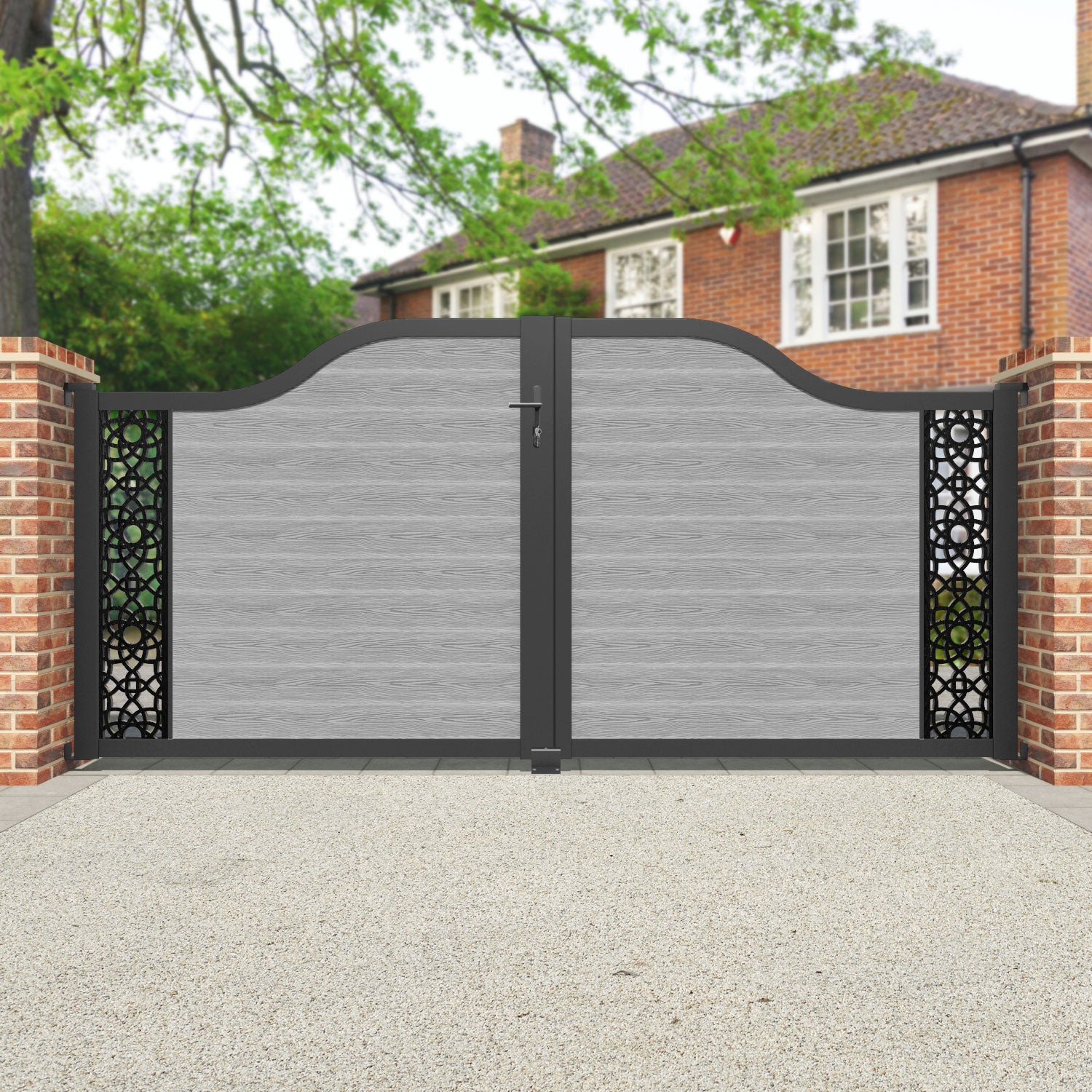 Classic Amber Curved Top Driveway Gate - Light Grey Finish - Durable & Stylish for Home Security & Curb Appeal - Perfect for Residential Driveways, Gardens & Entryways