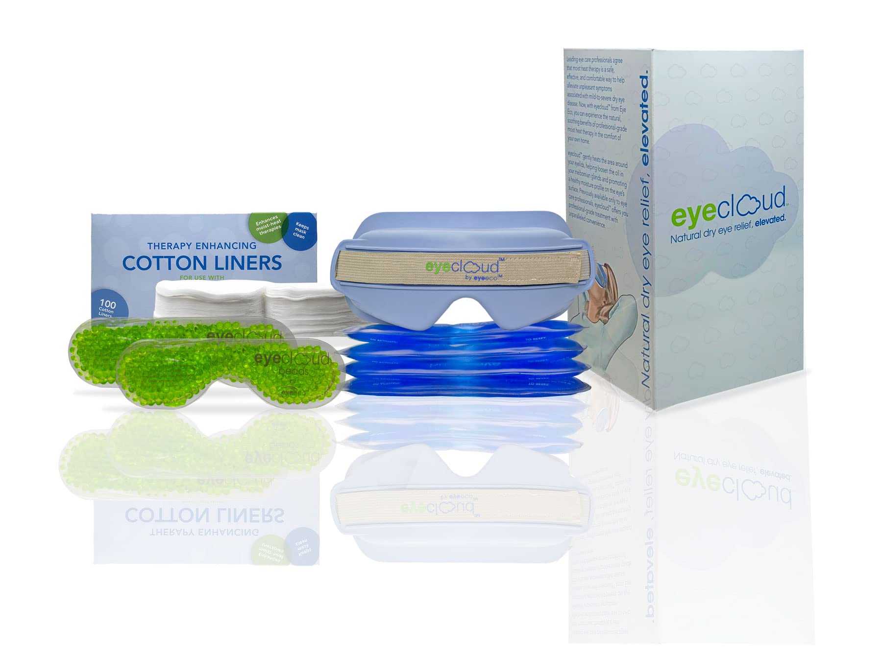Eye Eco Eyecloud™ Home Kit - Natural Cooling & Heating Eye Mask for Dry Eyes, Puffiness & Stress Relief - Moisture Lock Technology & Adjustable Straps - Perfect for Relaxation, Travel & Migraine Relief (Blue)