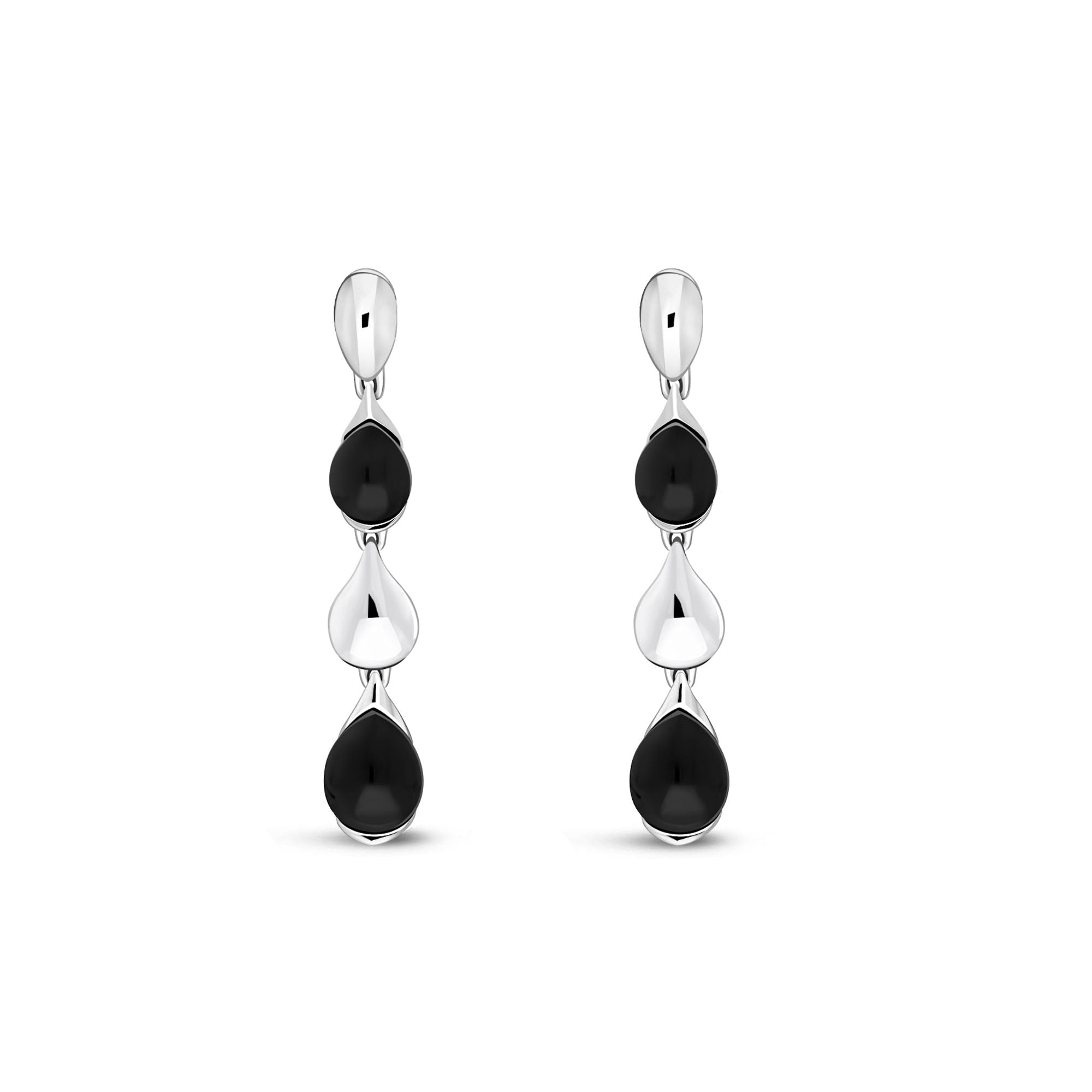 Sterling Silver Whitby Jet Three Pear Drop Earrings – Elegant Dangling Jewelry for Women, Perfect for Weddings, Parties & Evening Events