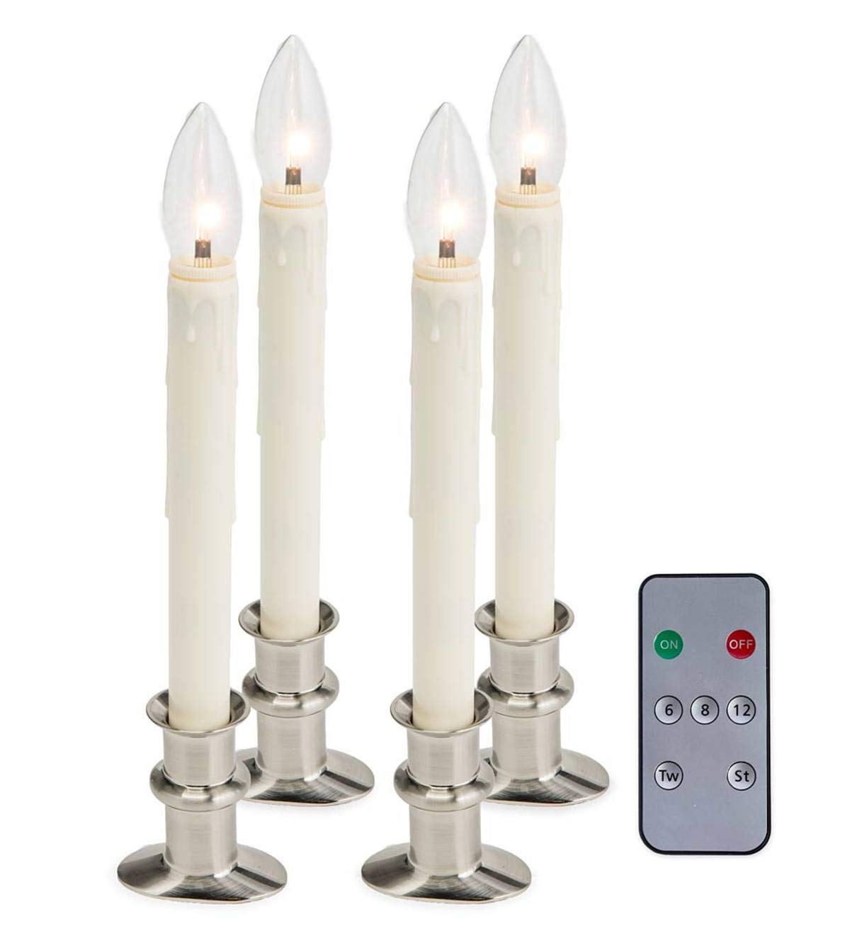 Adjustable Window Hugger Candles Set of 4 with Remote Control - Elegant Pewter Finish for Home Decor, Holiday Lighting & Cozy Ambiance