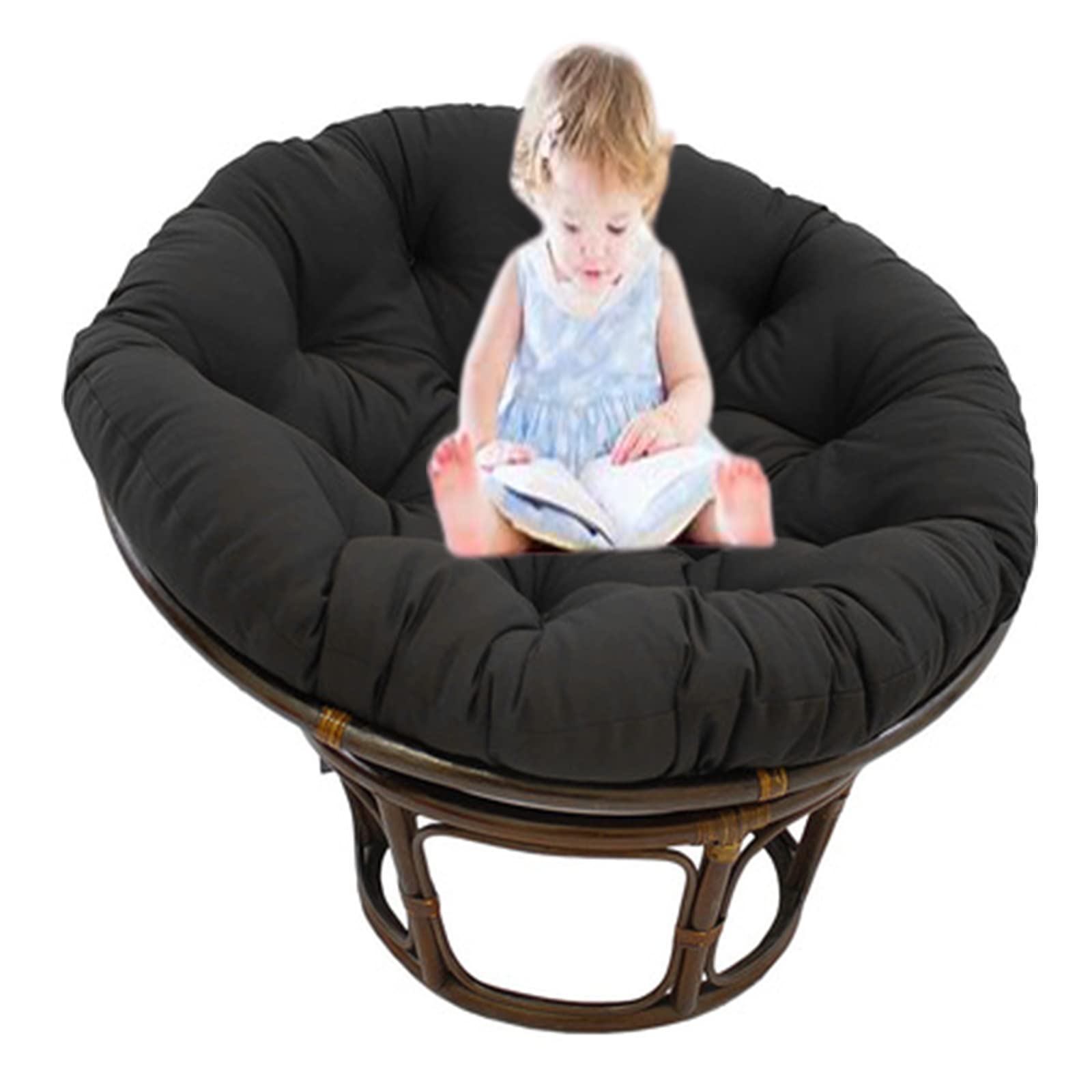 Premium Solid Papasan Patio Chair Cushion - Thick Overstuffed Outdoor Egg Seat Cushion for Hammock Swings - 67 Inch (170cm) Black - Perfect for Indoor & Outdoor Relaxation in Gardens, Porches and Backyards