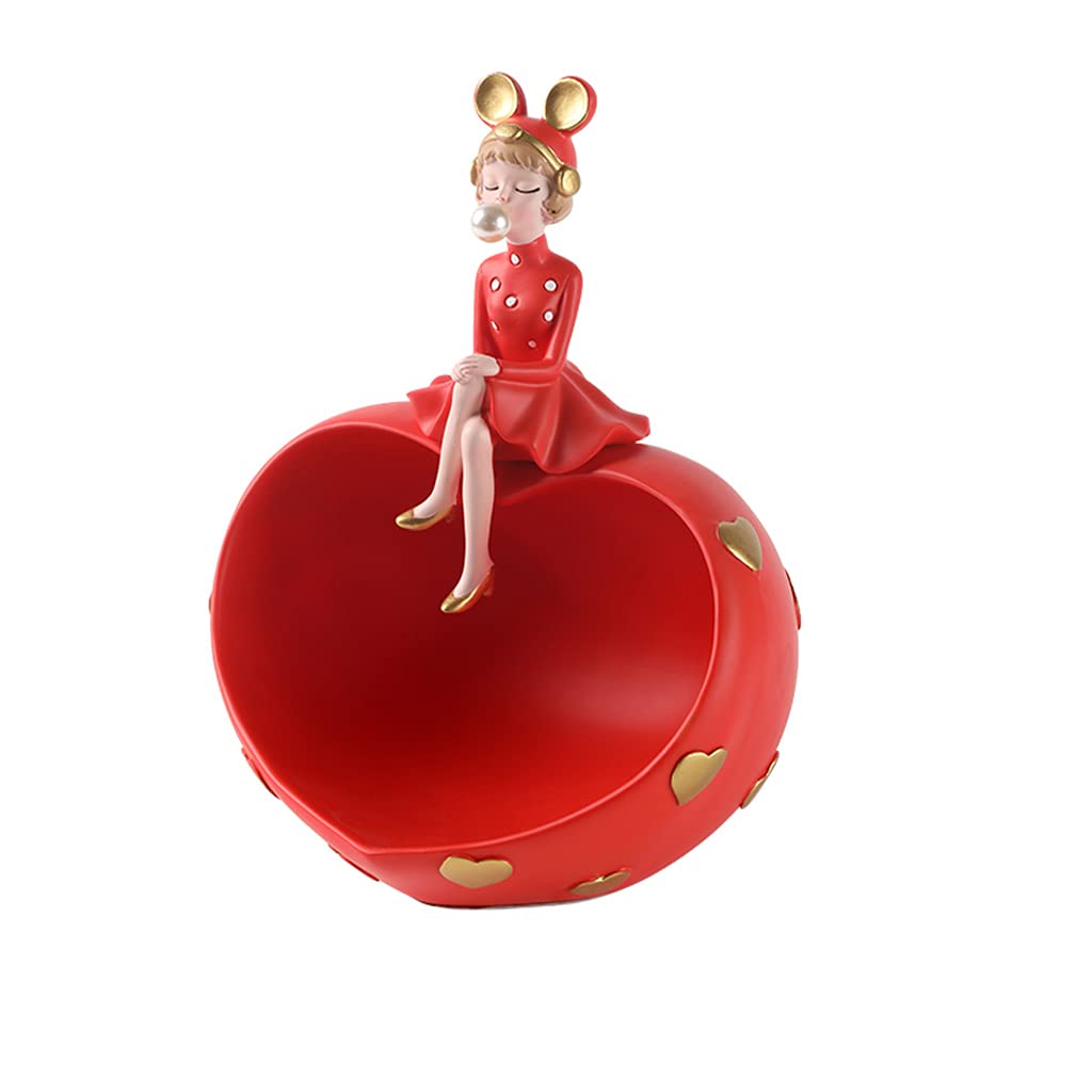 PEONTR Desktop Storage Bowl - Key Holder Box for Bubble Girl, Home Decor Tray for Living Room, TV Stand & Wine Cabinet Organizer (Red) - Perfect for Entryway, Office Desk & Gift Giving