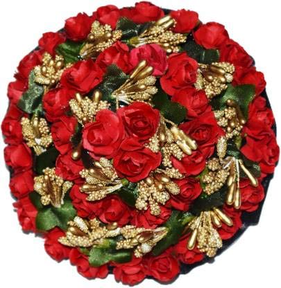 Natth Beautiful Reusable Hair Gajra for Bun Making - Unique Red Flower Hair Accessories for Women & Girls | Perfect for Weddings, Parties & Traditional Events