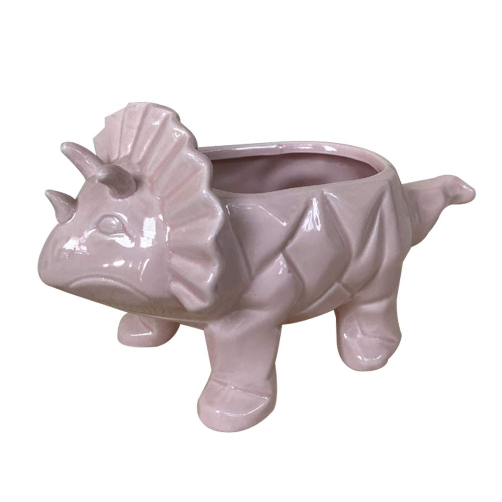 DOITOOL Pink Triceratops Ceramic Flower Pot - Cute Dinosaur Succulent Planter, Small Desktop Decoration for Home & Office, Unique Gift for Plant Lovers - Perfect for Succulents, Air Plants & Small Cacti