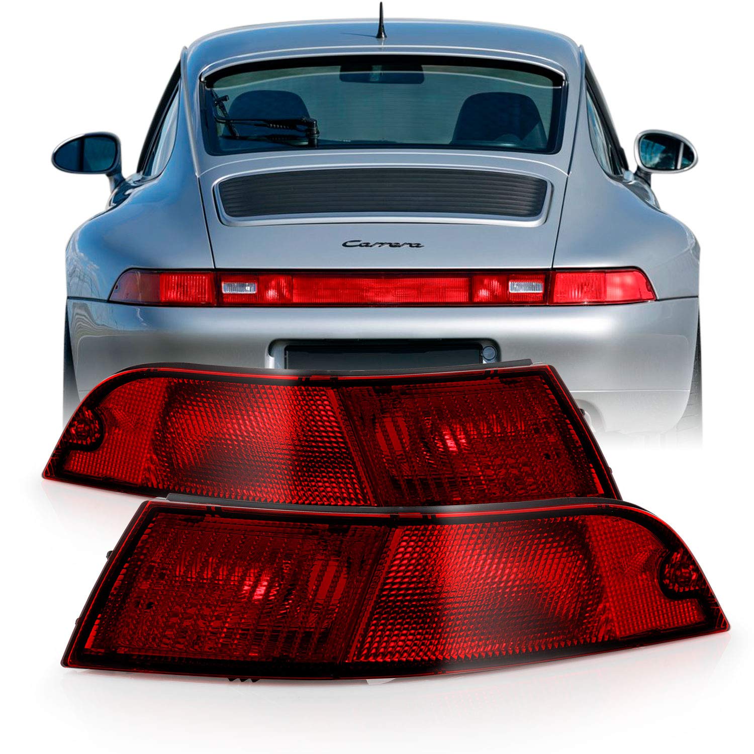 AKKON Red Smoked Tail Lights for Porsche 911/993 (1995-1998) - Pair of Left & Right Brake Lamps Replacement - Enhances Rear Visibility & Style for Night Driving