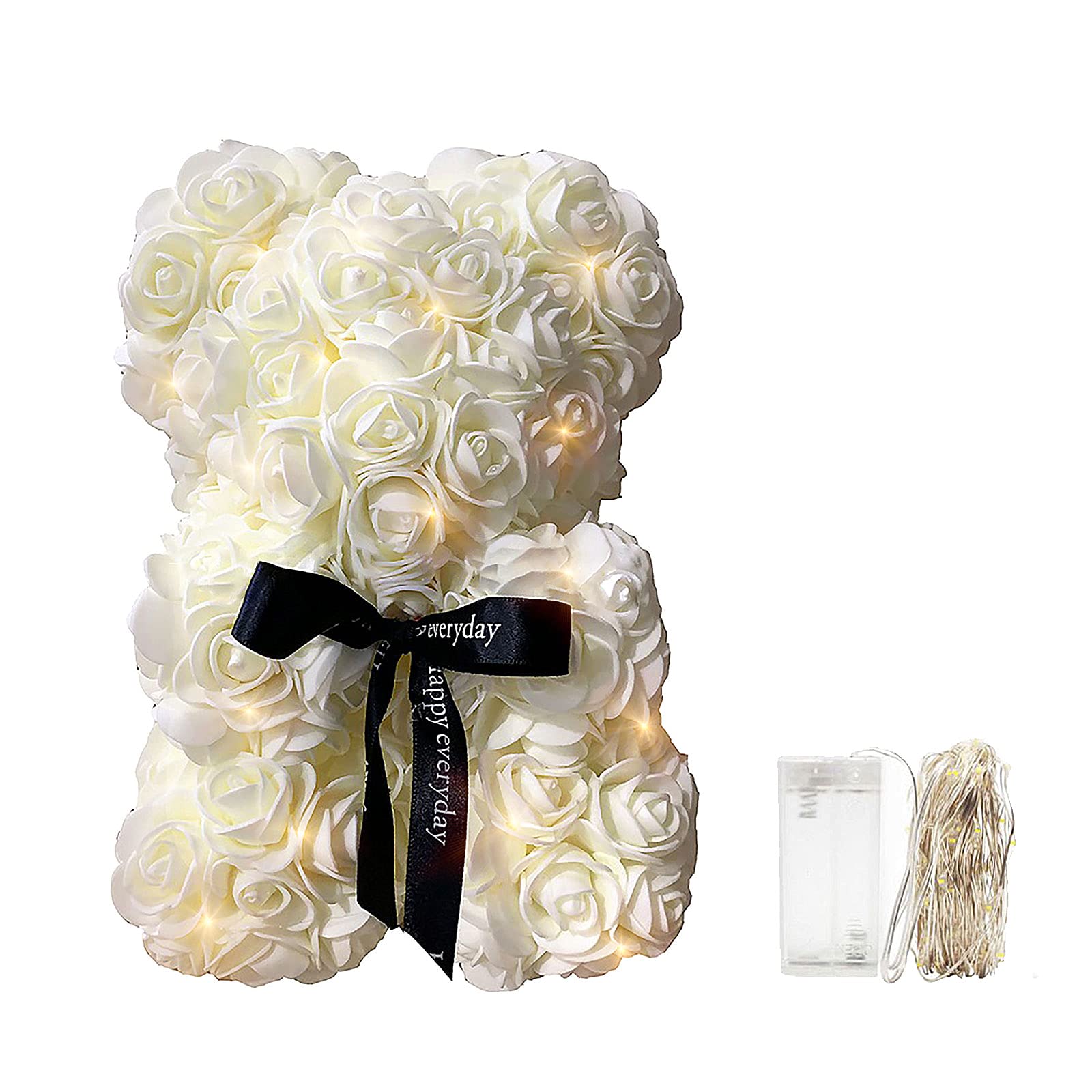 Handmade Rose Bear with LED Lights - Romantic Teddy Bear Gift for Valentine's Day, Mother's Day, Anniversary & Wedding (Bridal Shower Gift) - Perfect for Surprise Proposals, Romantic Dates & Special Occasions