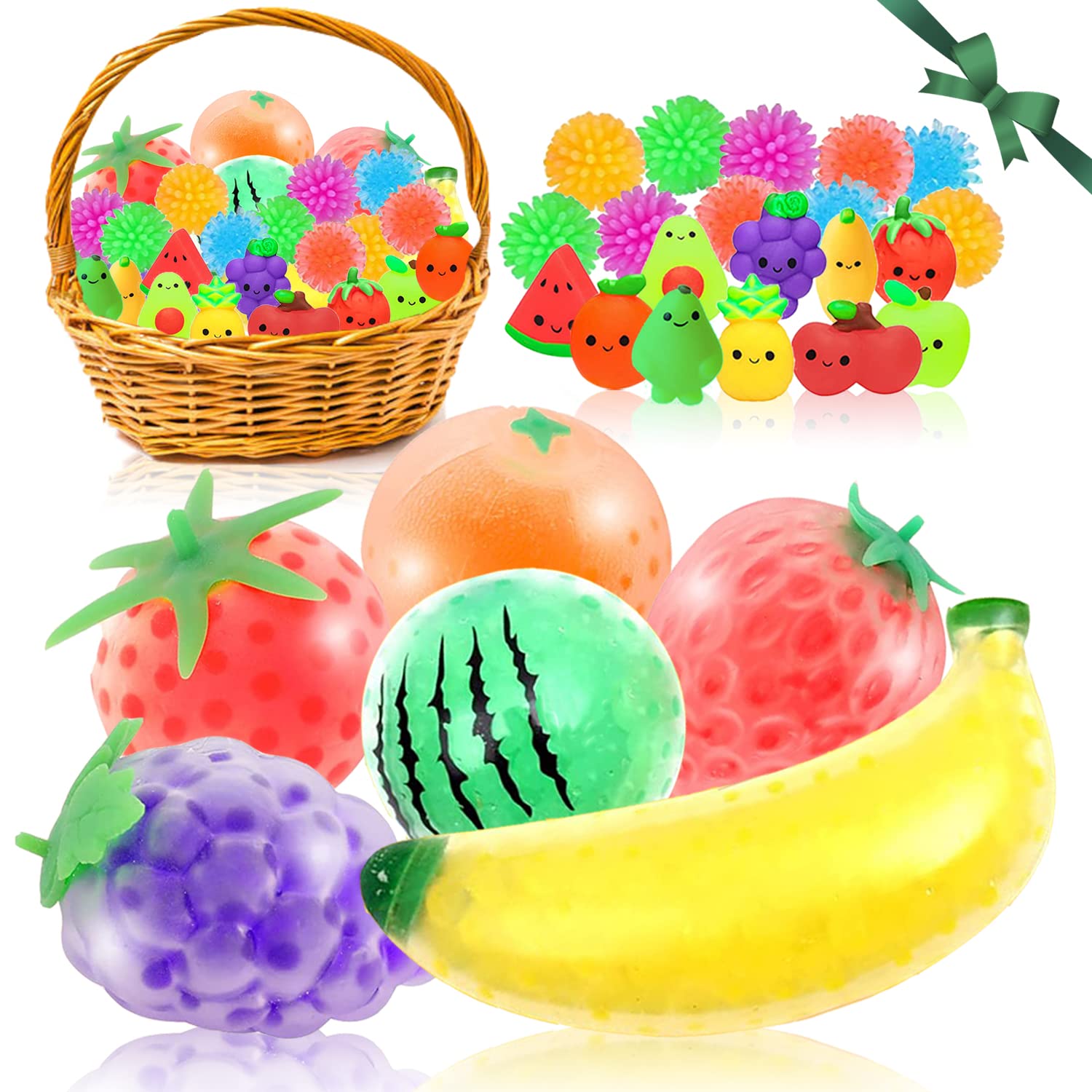 26-Pack Fruit Stress Balls - Squishy Fidget Toys with Water Beads for Anxiety Relief, ADHD, Autism & Sensory Therapy - Cute Mochi Squeeze Balls for Kids & Adults - Perfect for Office, Classroom & Home Relaxation