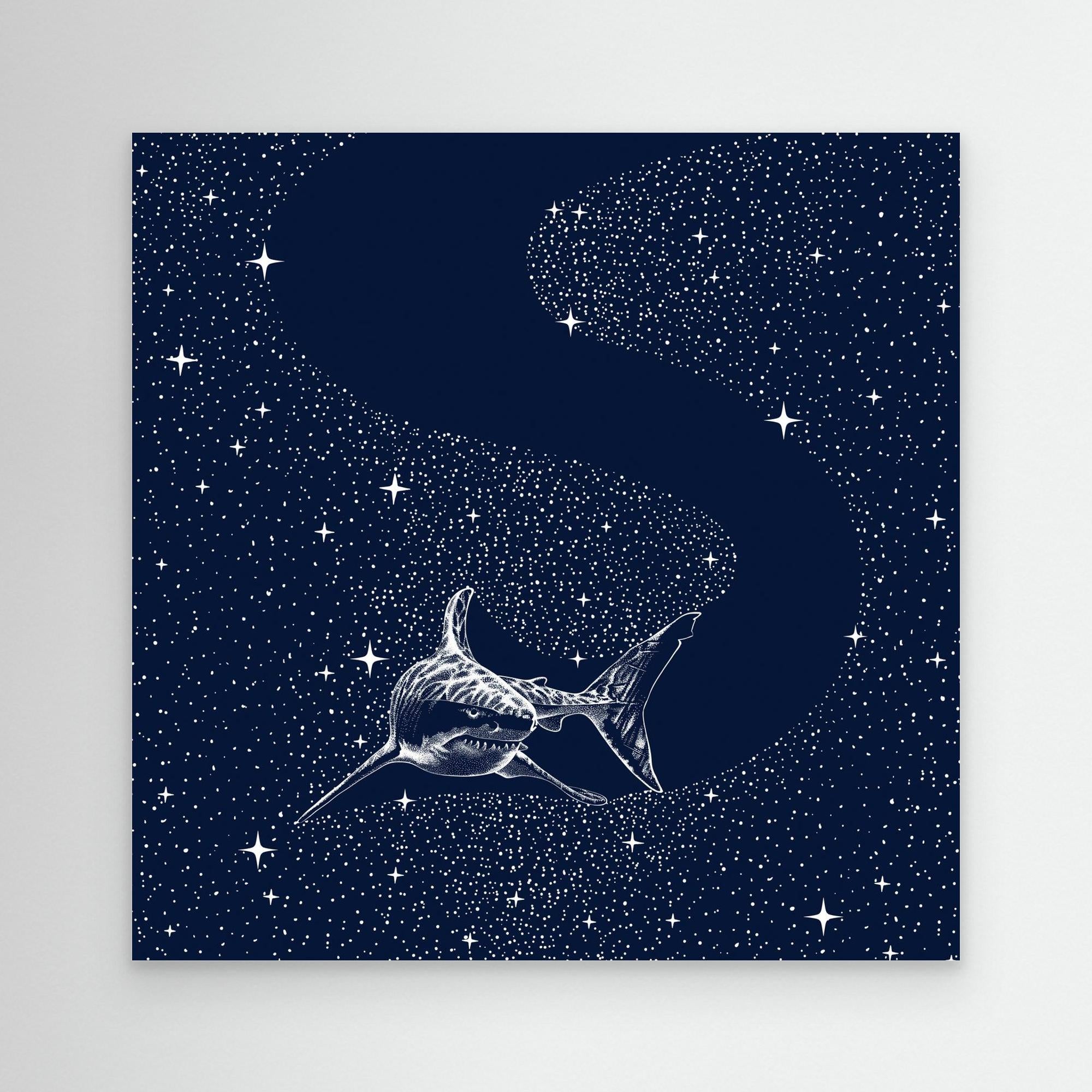 Starry Shark Canvas Print by Alirıza Çakir - Modern Ocean Art for Living Room, Bedroom & Office Decor