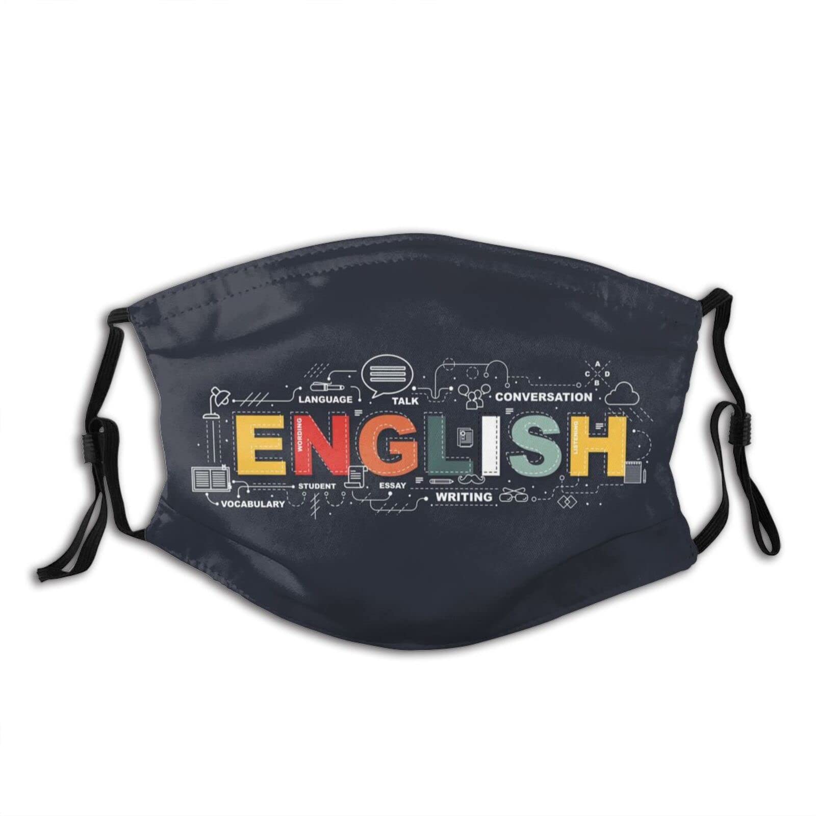 Fashion Washable Face Mask for English Teachers - Adjustable & Reusable with 2 Filters for Classroom Protection