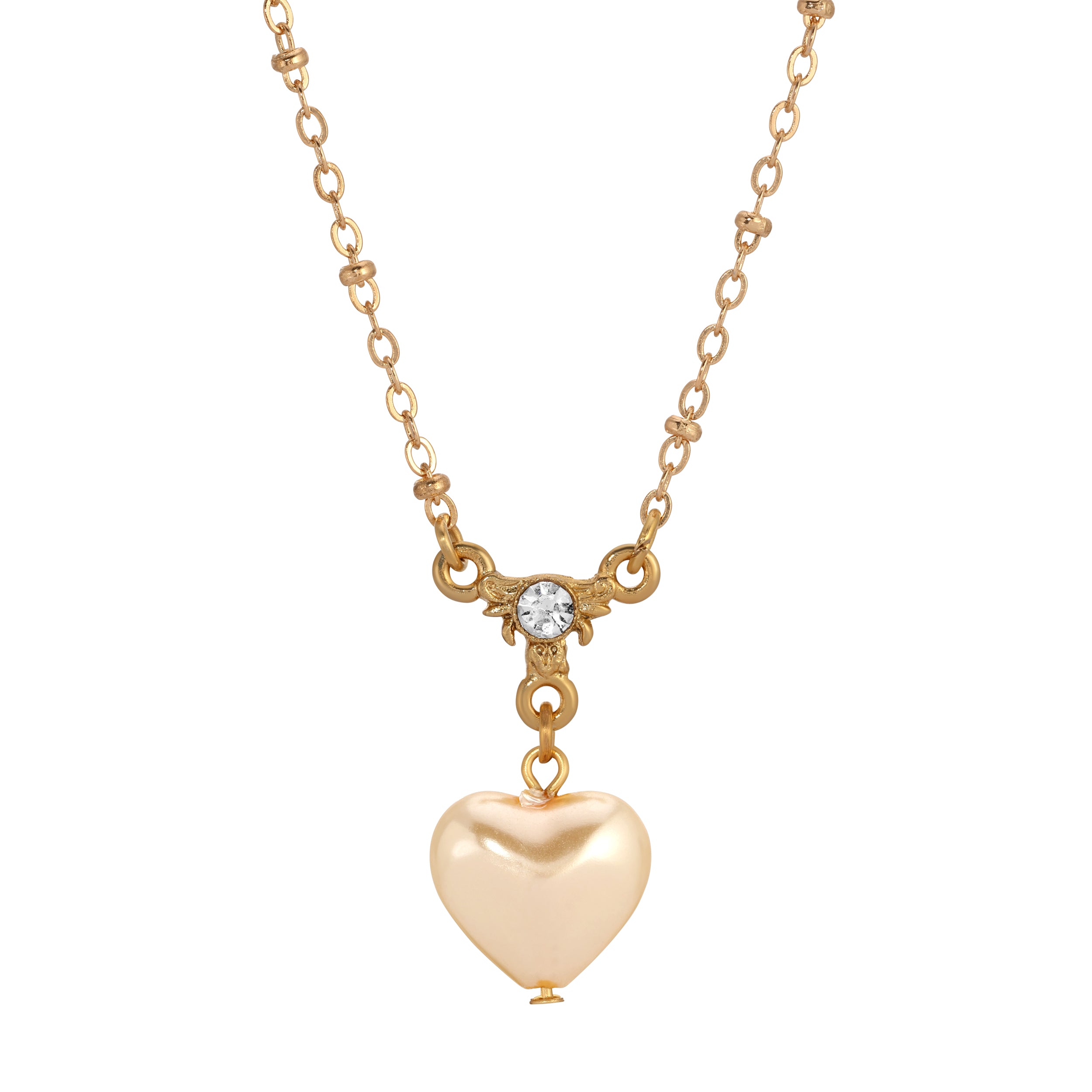 1928 Jewelry Puffed Heart Faux Pearl Pendant Necklace 16