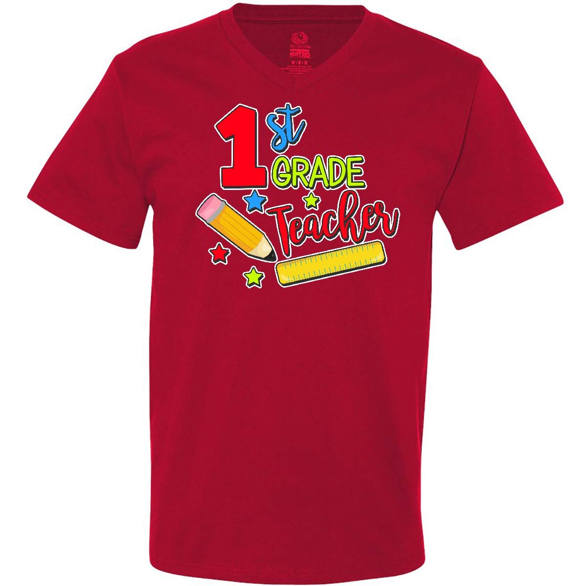 1st Grade Teacher T-Shirt for Men - V-Neck Graphic Tee with Pencil & Ruler Design | Perfect Teacher Appreciation Gift & Back to School Outfit