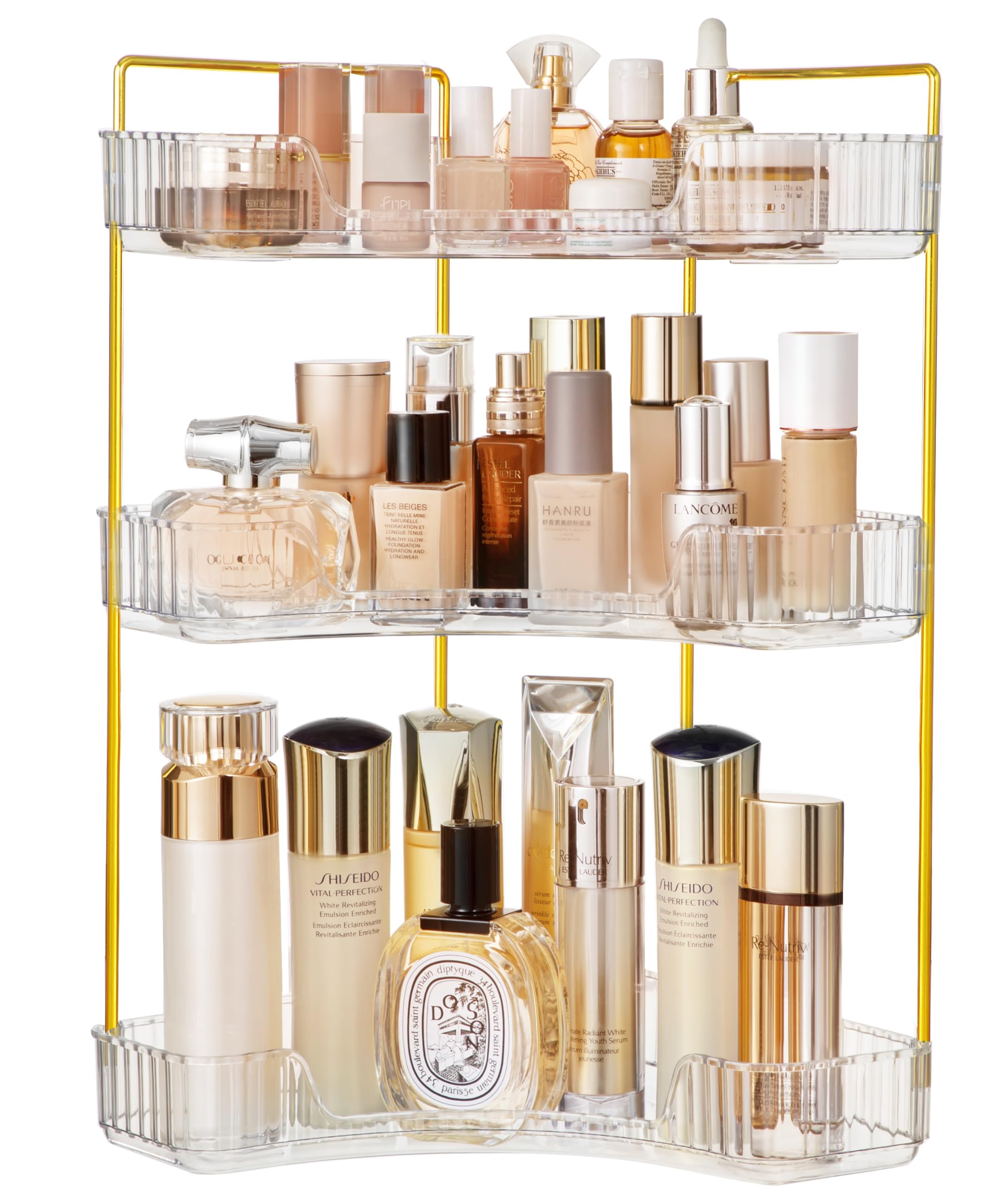 3-Tier Clear Bathroom Countertop Organizer - Corner Makeup & Skincare Storage Shelf for Perfumes, Cosmetics & Toiletries | Space-Saving Vanity Organizer for Small Bathrooms & Bedroom Dressers