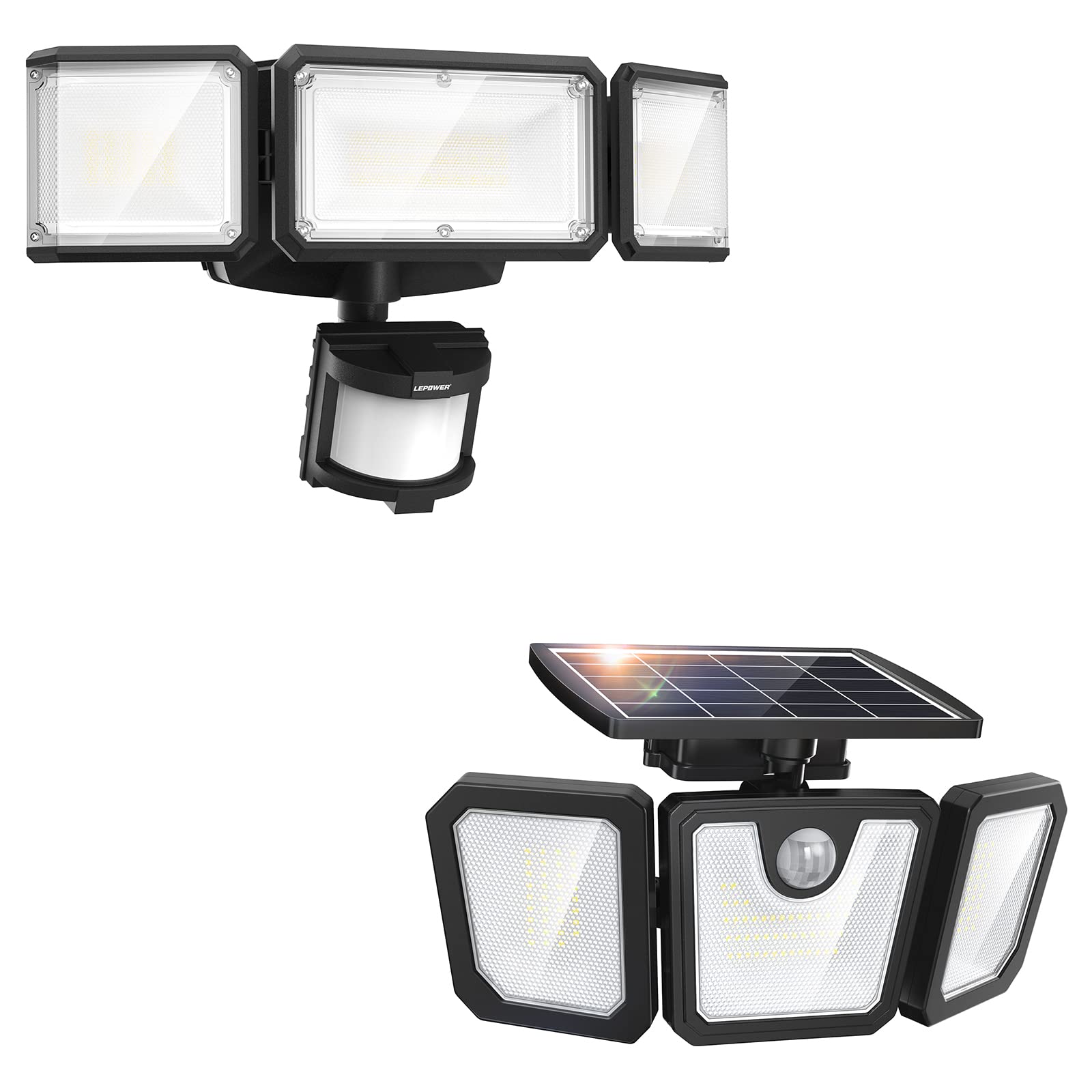 LEPOWER 2200LM Solar Motion Sensor Outdoor Lights + 1000LM Battery Powered Motion Sensor Lights for Home Security, Garden, Pathway, and Garage Lighting