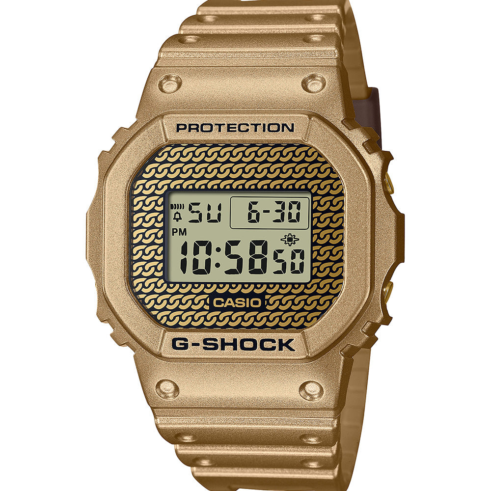 G Shock DWE5600HG 1D Gold Chain Digital Watch with Interchangeable Cases - Stylish Unisex Timepiece for Outdoor Sports & Everyday Wear