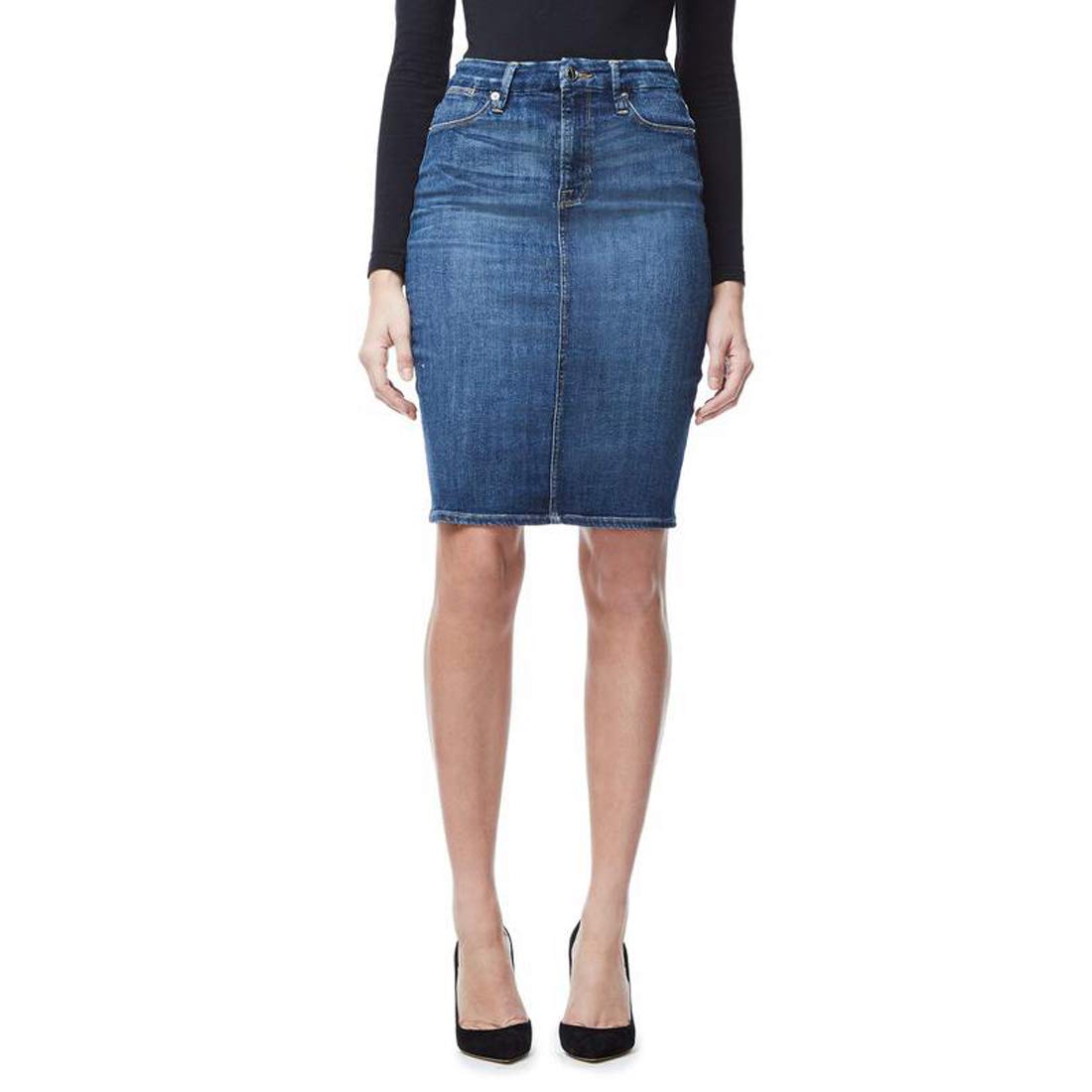 Good American Women's Denim Pencil Skirt - Classic Blue Mid-Length Stretch Denim Skirt for Work & Casual Outfits | Size 2 | Perfect for Office, Date Night & Weekend Wear