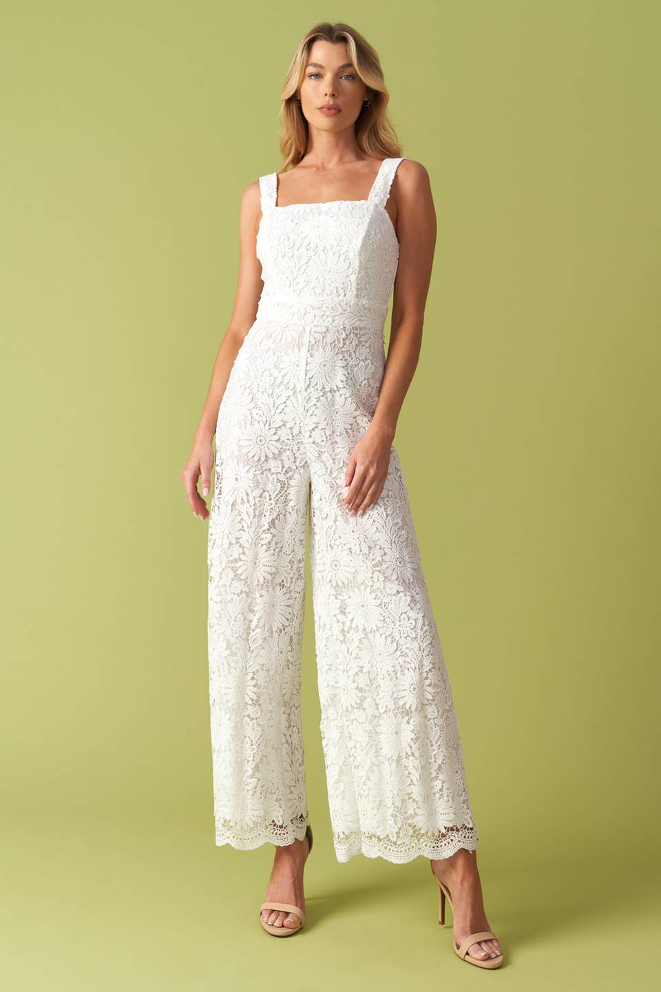 White Lace Wide Leg Jumpsuit - Elegant Women's Romper for Casual Wear, Date Night & Summer Outfits