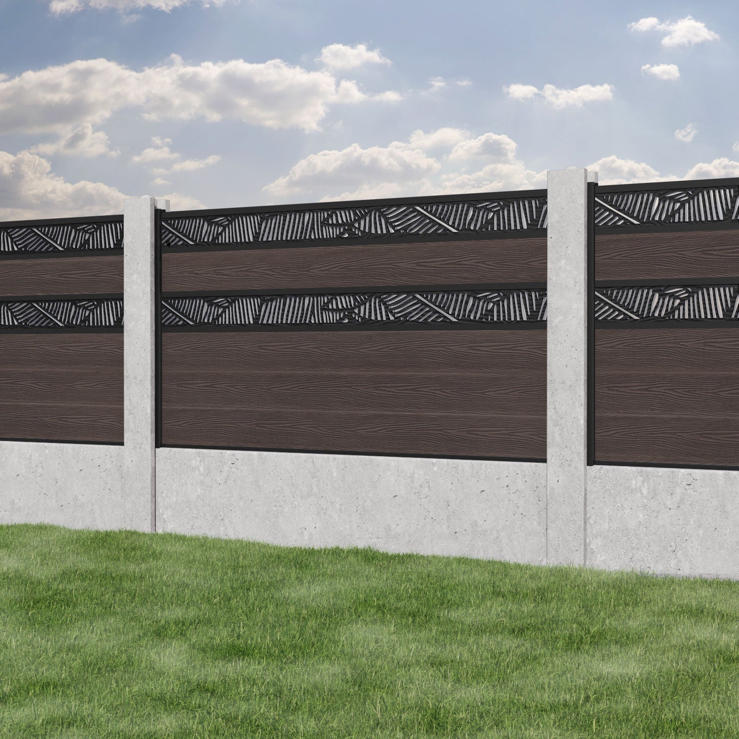 Classic Feather Split Screen Fence Panel - Mid Brown - Fits Existing Concrete Posts - Perfect for Privacy, Patio & Garden Decoration