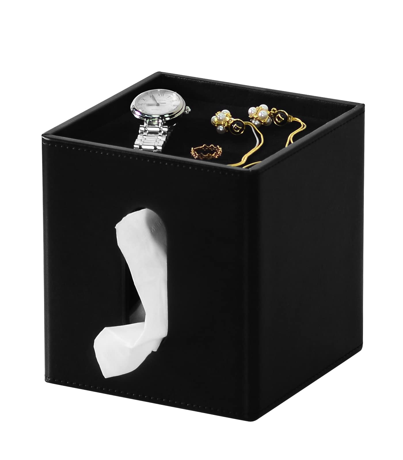 Premium PU Leather Square Tissue Box Cover - Multifunctional Facial Tissue Holder for Dresser, Bathroom, Office & Home Decor (Black) | Stylish & Practical Storage Solution for Living Room, Bedroom & Bathroom Essentials