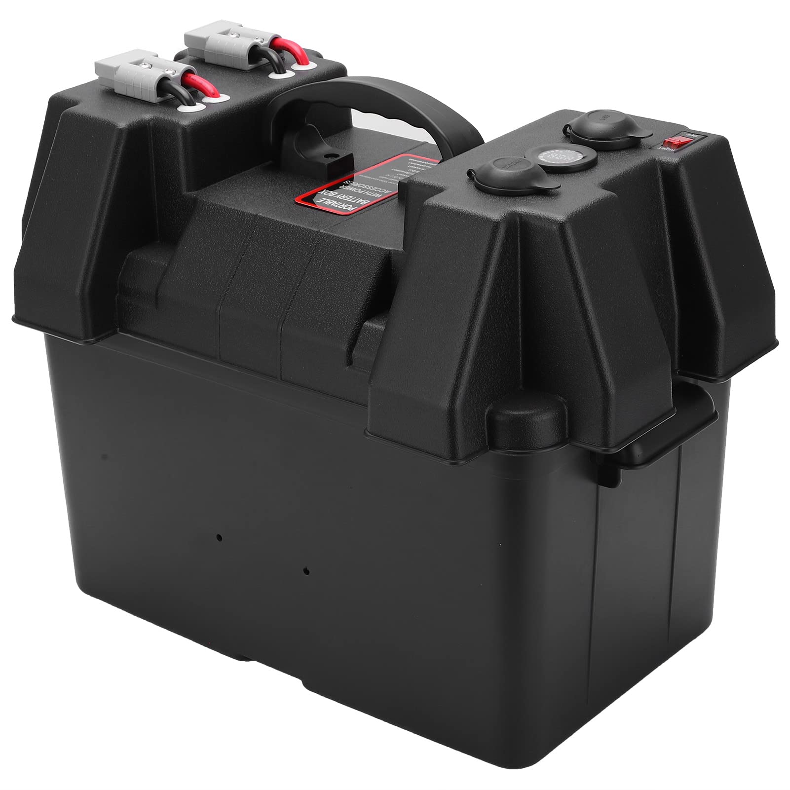 ABS Car Battery Box with Trolling Motor Power Center - Waterproof & Durable Battery Storage Case for Yachts, RVs, Boats & Marine Vehicles | Includes Multiple Accessory Ports for Easy Charging & Power Distribution