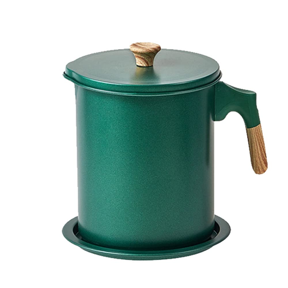 Premium Oil Cruet Storage Grease Keeper for Kitchen - 1.4L Green Grease Container with Strainer & Dust-Proof Lid - Ideal for Cooking Oil Storage, Frying, and Salad Dressing