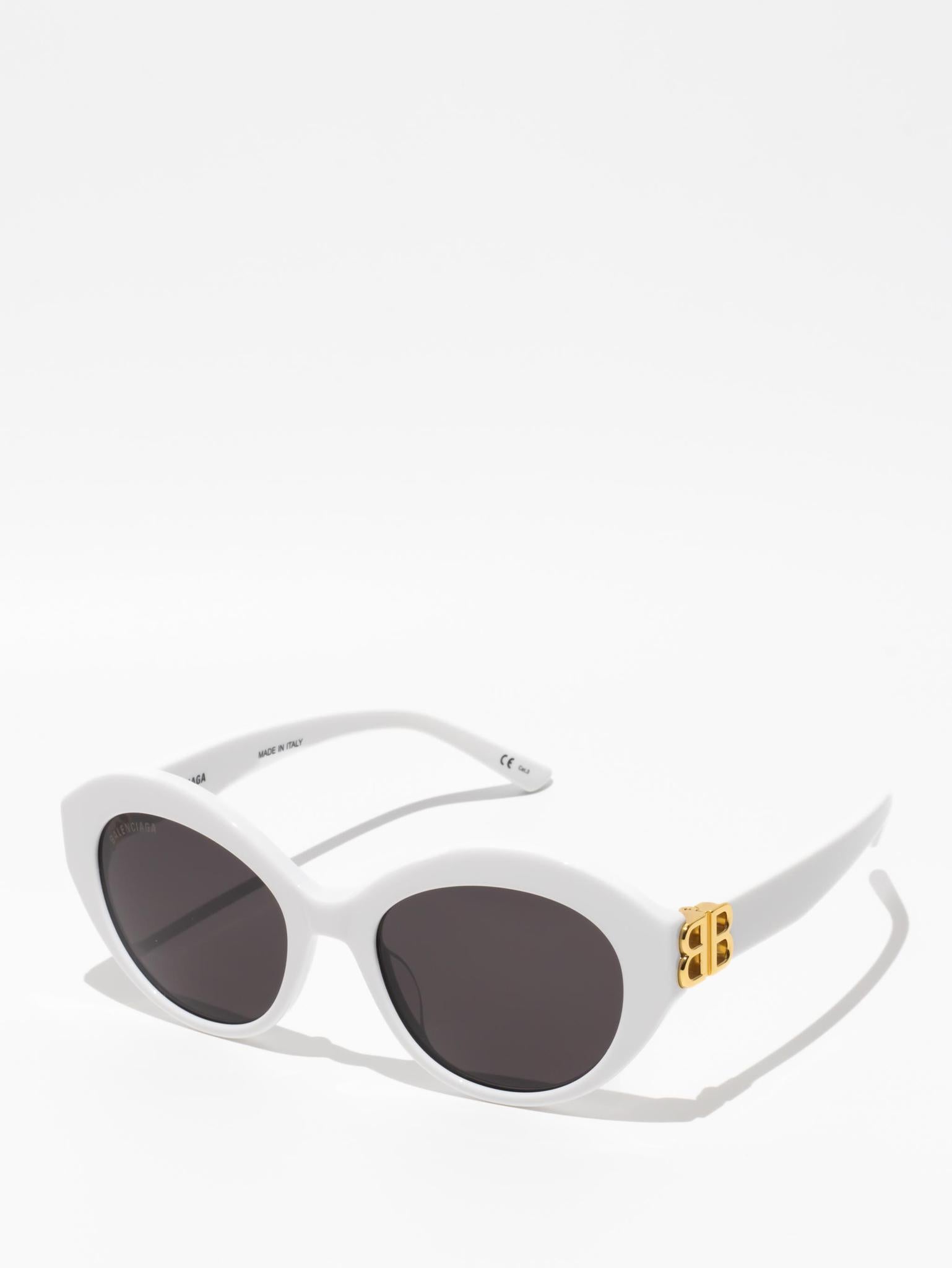 BALENCIAGA BB0133S 003 Round Sunglasses for Women - White Frame UV Protection Fashion Shades for Beach, Driving & Outdoor Activities