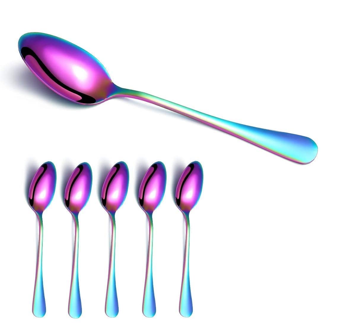 ReaNea 6-Piece Stainless Steel Dinner Spoons Set - Elegant Soup & Dessert Spoons for Tableware, Silverware (Rainbow Color) - Perfect for Dining, Restaurants, Parties & Gift Giving