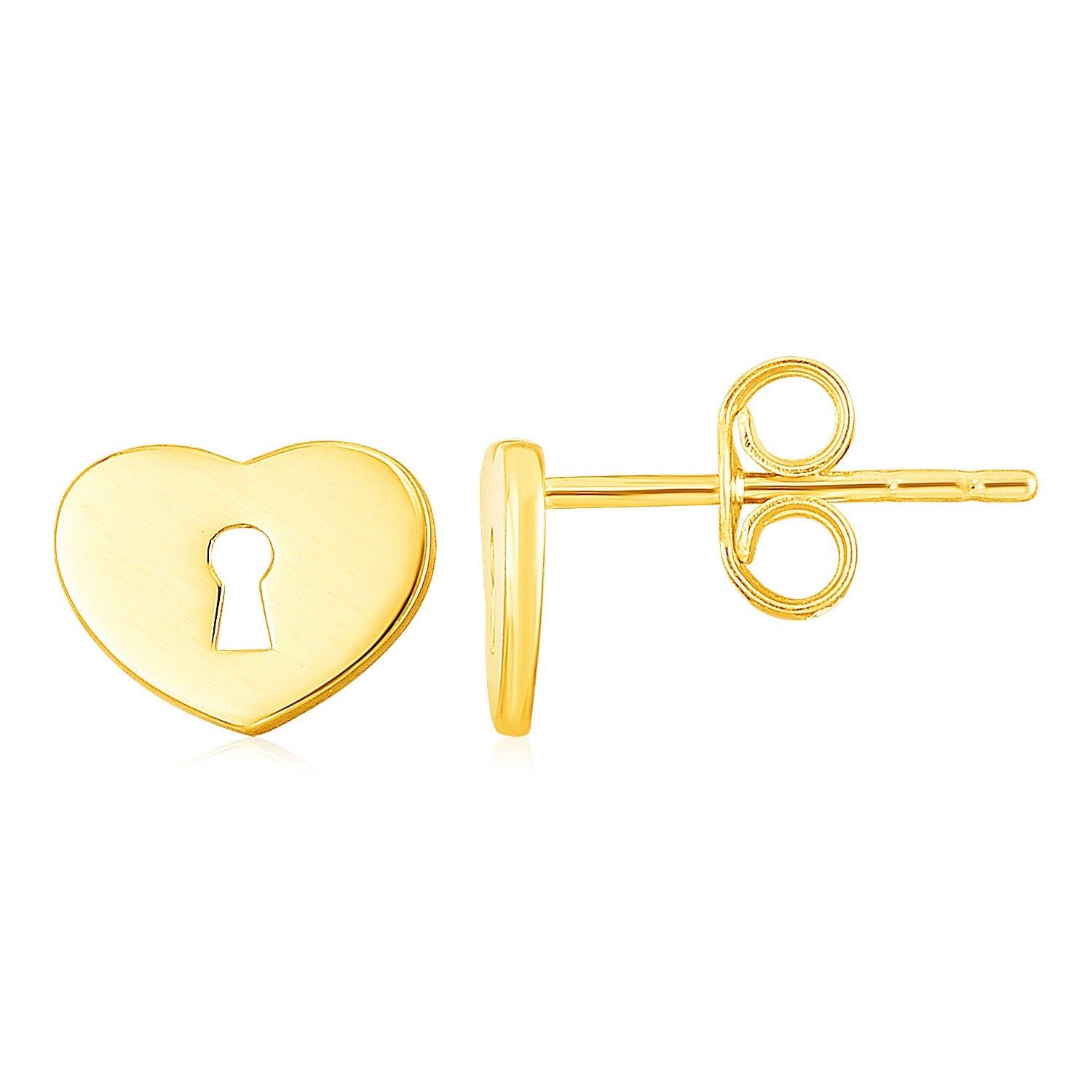 14K Yellow Gold Heart Padlock Stud Earrings for Women - Dainty & Elegant Jewelry Gift for Valentine's Day, Anniversary or Everyday Wear