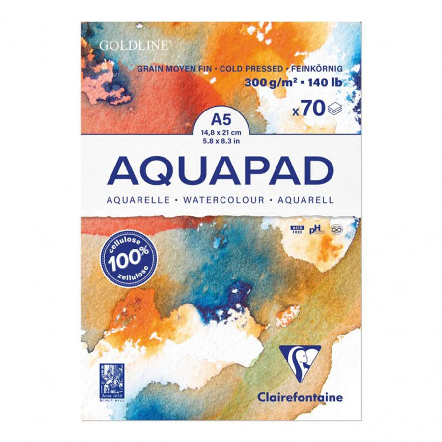 Clairefontaine A5 Cold Pressed Watercolor Paper Pad 300gsm - Premium Artist Sketchbook for Watercolor Painting, Gouache & Acrylics - Ideal for Professional Artists & Beginners