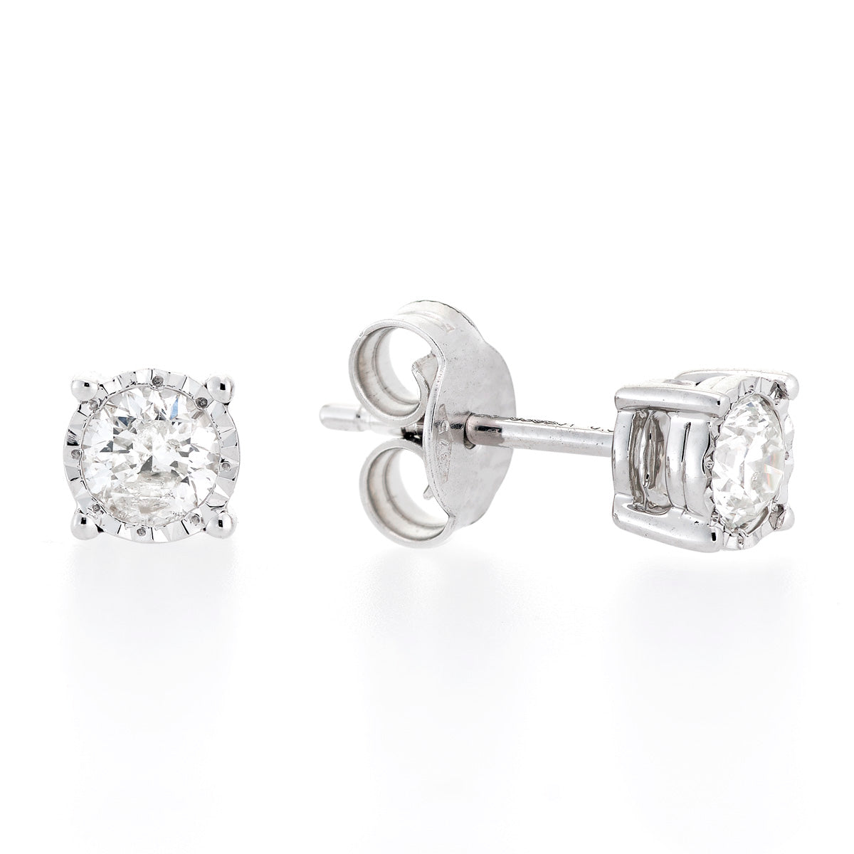 Solitaire Diamond Earrings in Illusion Setting - 14K White Gold Stud Earrings for Women, Perfect for Weddings, Anniversaries & Special Occasions