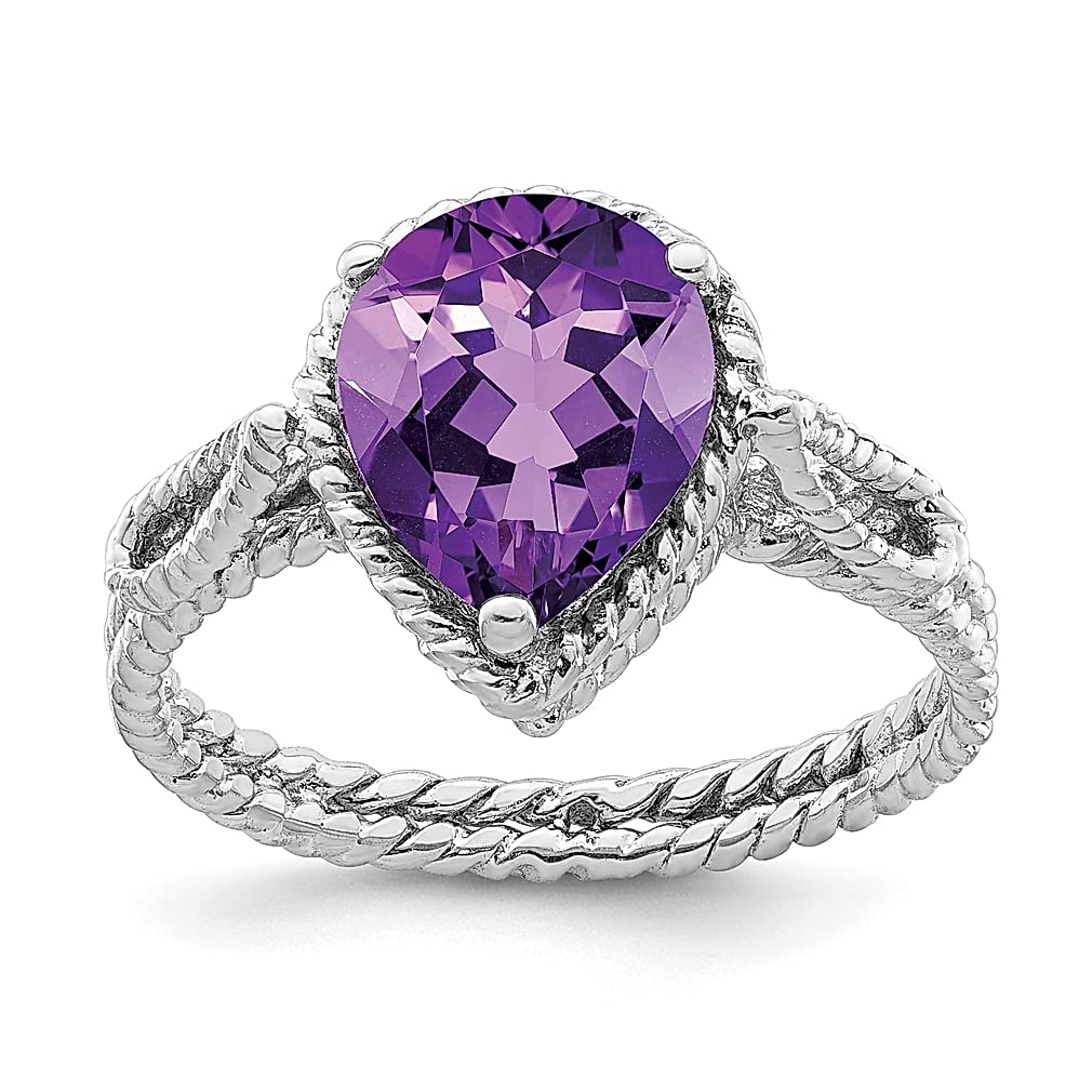 925 Sterling Silver Amethyst Pear Twisted Ring - Elegant Gemstone Jewelry for Women | Perfect Gift for Her, Birthday, Anniversary & Special Occasions | Handmade Fine Jewelry for Everyday Wear & Evening Events