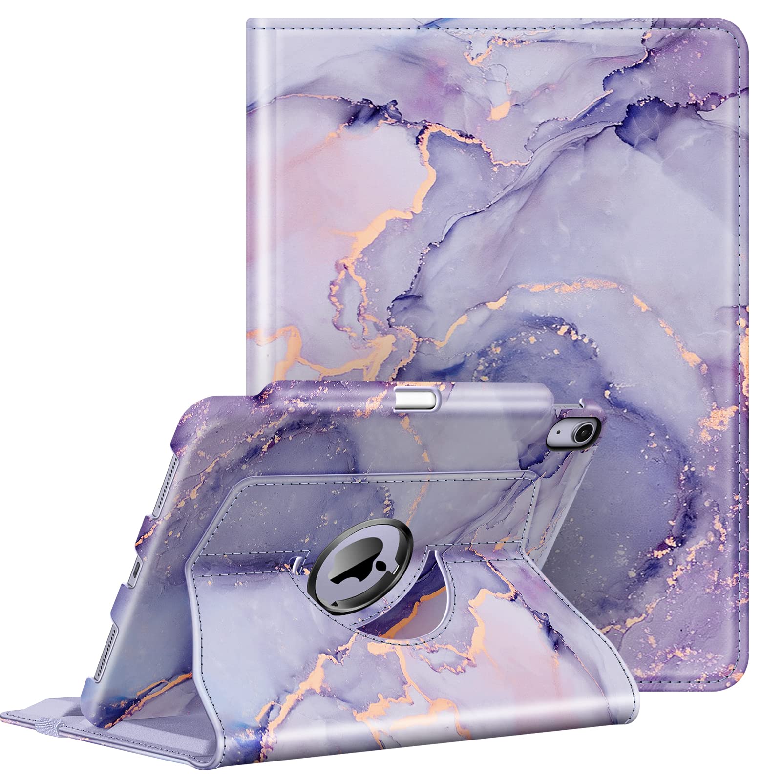 FINTIE 360° Rotating Protective Case for iPad Air 11-inch (2025/2024 M3/M2 & 5th/4th Gen 2022/2020) - Adjustable Stand Cover with Apple Pencil Holder | Lilac Marble Design | Perfect for Work, Study & Travel