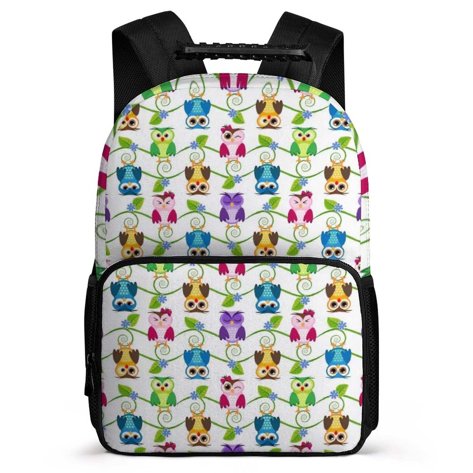 JZDACH Large Capacity Cute Cartoon Owl & Flower Print Backpack for College, Middle School Teens - Boys & Girls Felt Rucksack with Mesh Pockets - Perfect for School, Travel & Daily Use