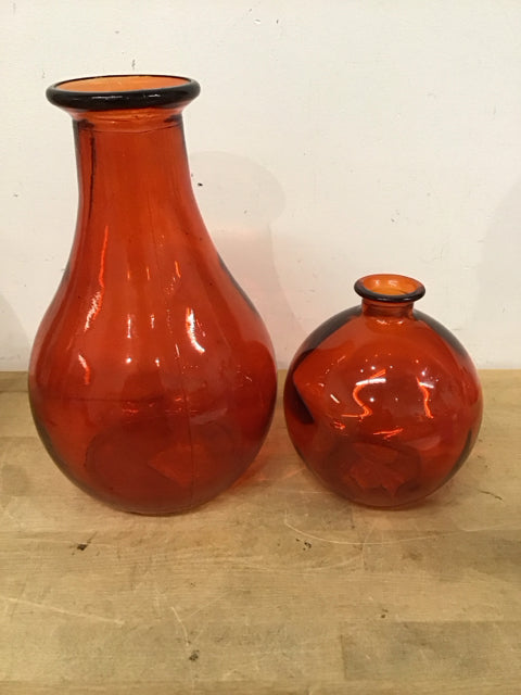 Set of 2 Elegant Red Glass Vases - Modern Home Decor for Centerpieces, Wedding Decorations & Living Room Accents - Perfect for Flowers, Candles or Decorative Display