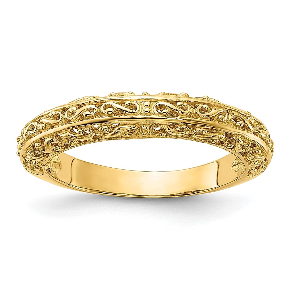 14K Yellow Gold 3mm Filigree Wedding Band Ring - Size 6.00 - Elegant Fine Jewelry for Women - Perfect Anniversary Gift & Bridal Jewelry for Weddings, Engagements & Special Occasions