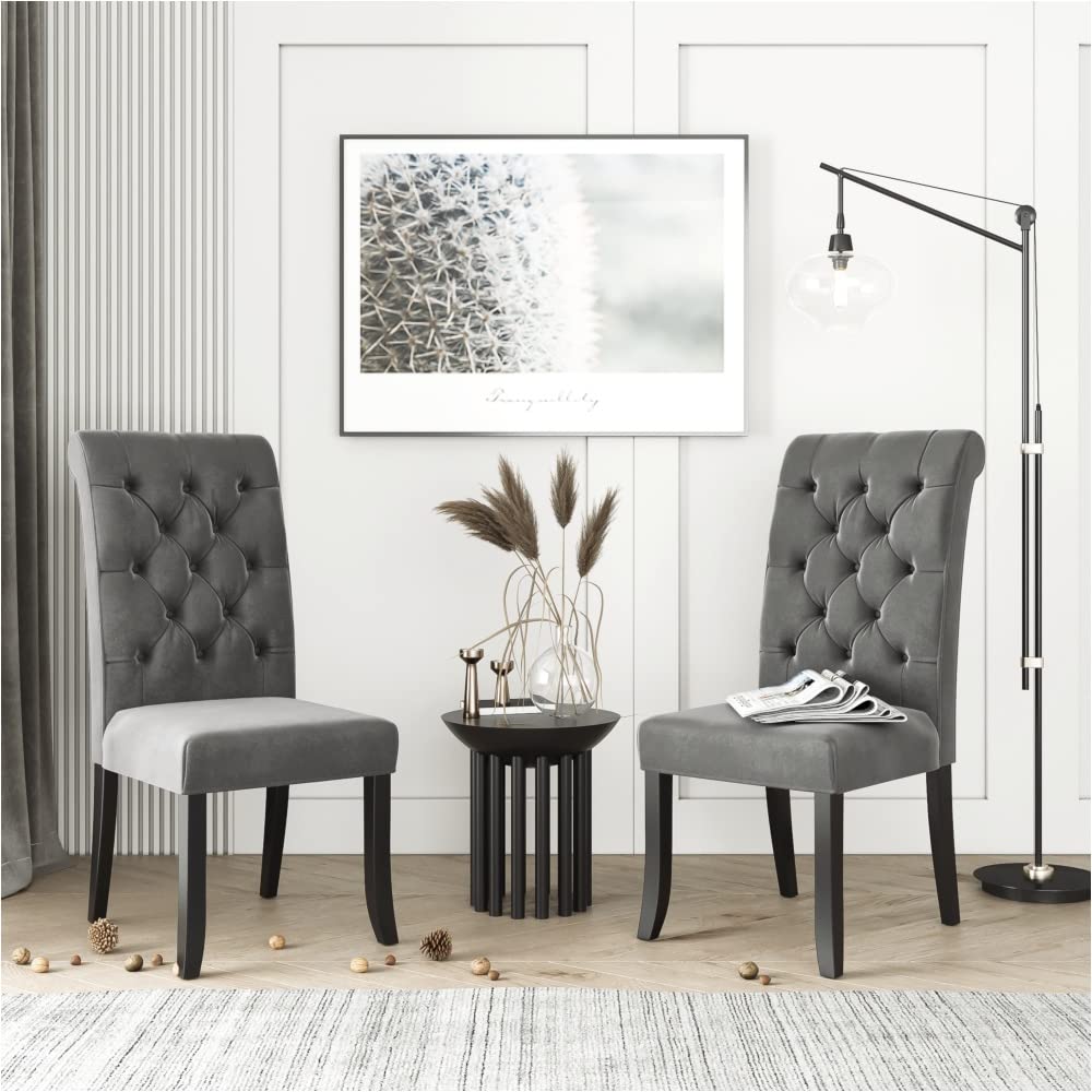 Luxury Tufted Armless Accent Dining Chairs Set of 2 - High Back Button Tufted Upholstered Lounge Chairs in Grey for Modern Living Room & Dining Room Decor
