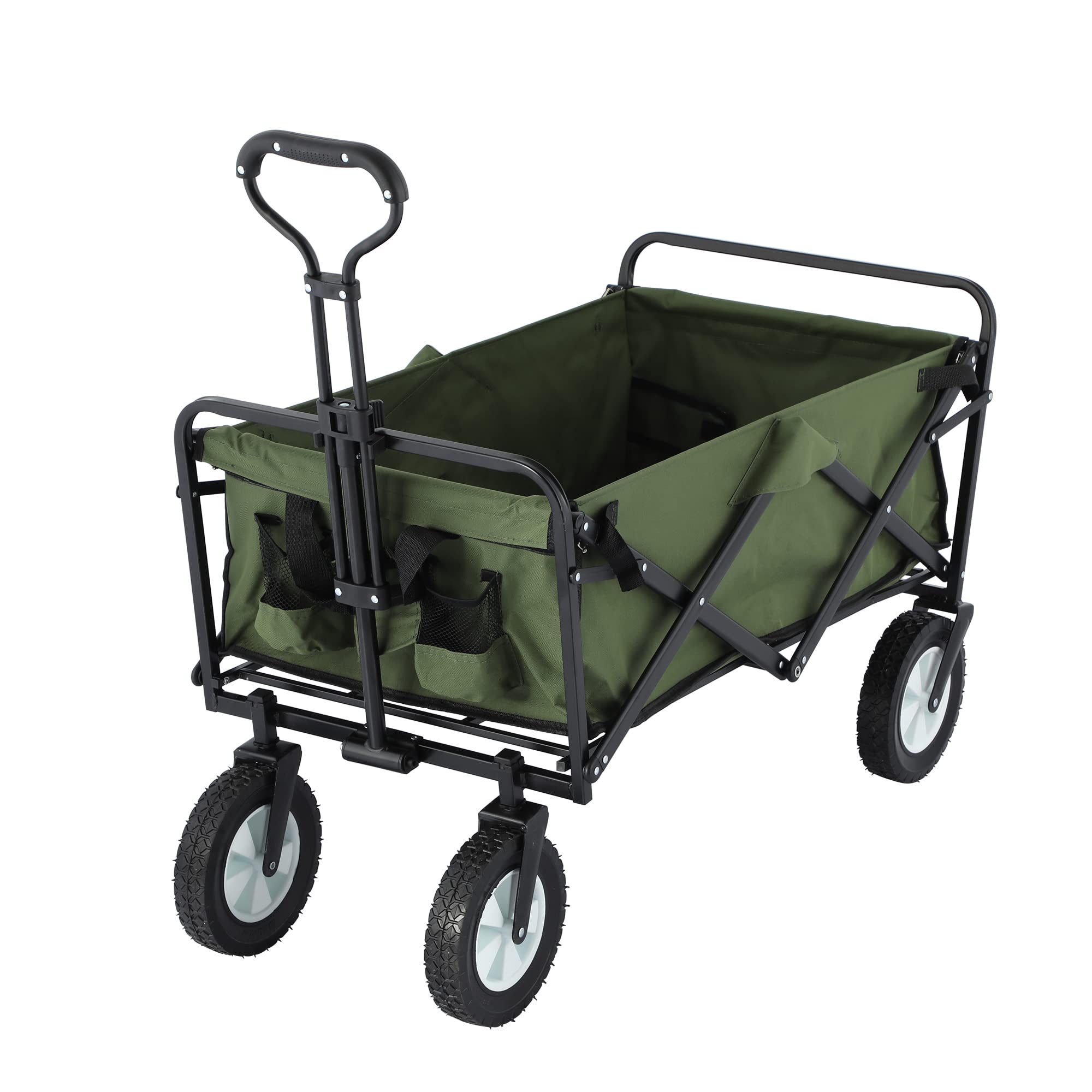 220 lbs Heavy Duty Folding Wagon Cart with Wheels - Collapsible Utility Garden Cart for Outdoor Camping, Beach, Picnics, Grocery Shopping & Home Use - Green