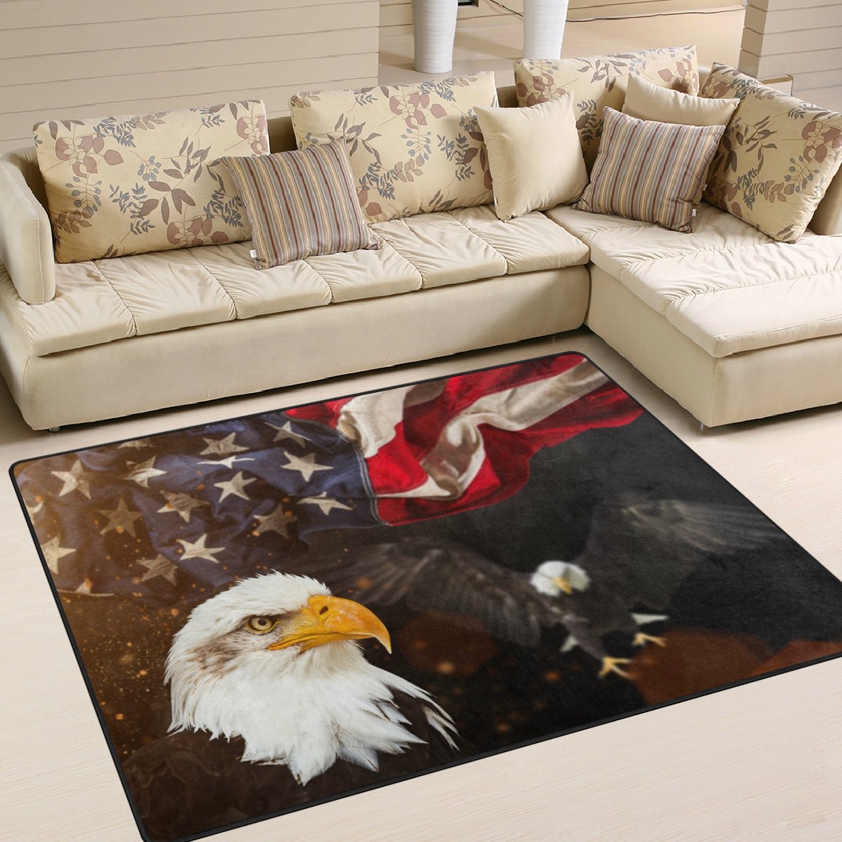 ALAZA American Flag Bald Eagle Patriotic USA Area Rug 5'3