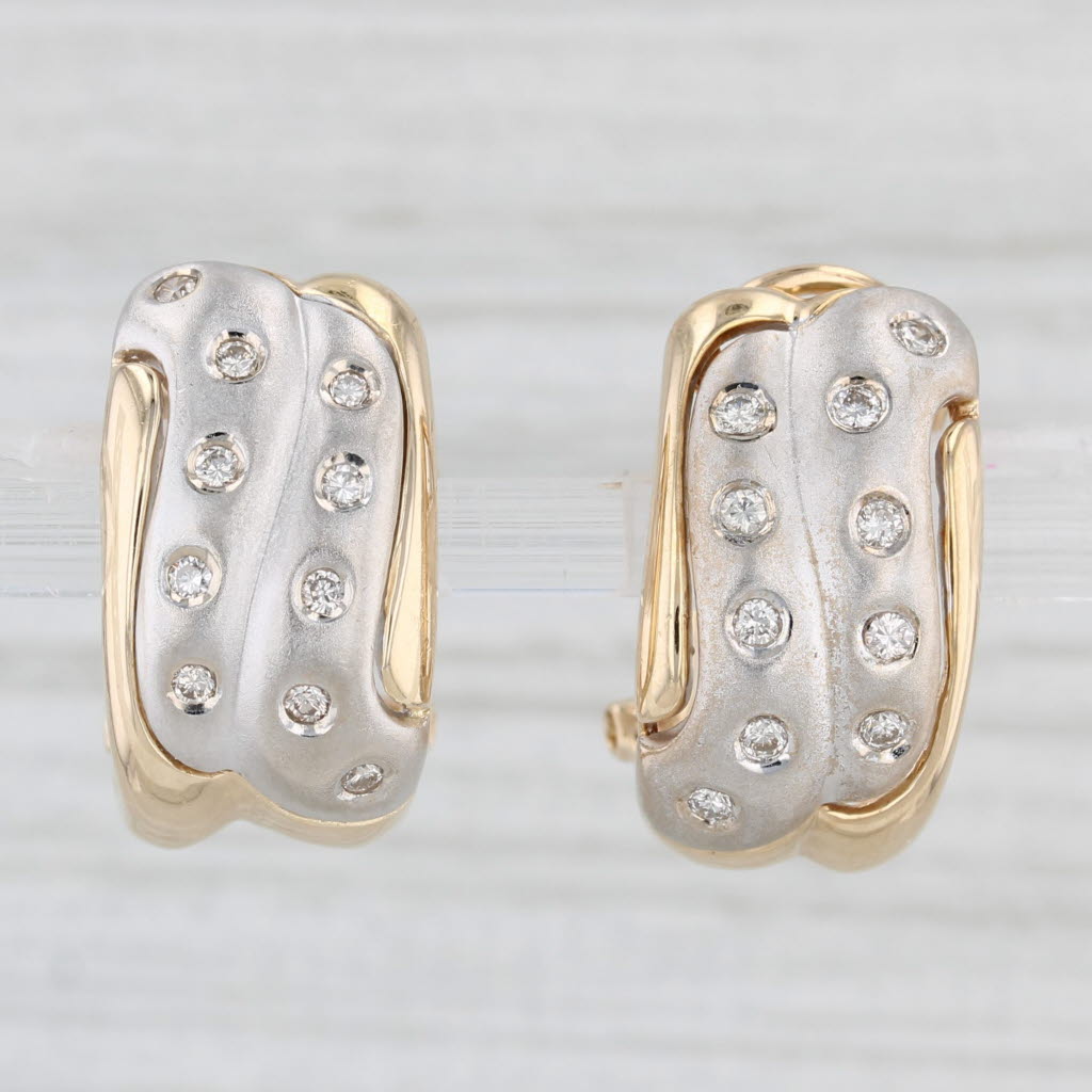0.40ctw Diamond Drop Earrings in 14K White & Yellow Gold with Omega Backs - Elegant Dangle Earrings for Women, Perfect for Weddings, Parties & Special Occasions