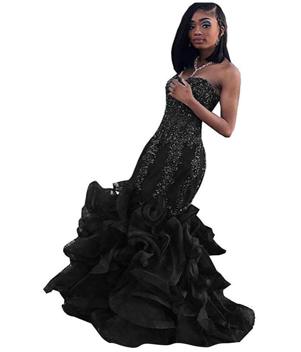 **Elegant 2019 Mermaid Prom Dress with Beads, Crystals & Sequins - Ruffled Formal Evening Gown for Homecoming, Ball, or Special Occasions**