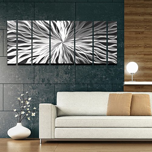 Modern Abstract Silver Metal Wall Panels - Large 'Cosmic Energy' Contemporary Art Sculpture for Home & Office Decor | Perfect for Living Room, Bedroom, or Gallery Wall Display