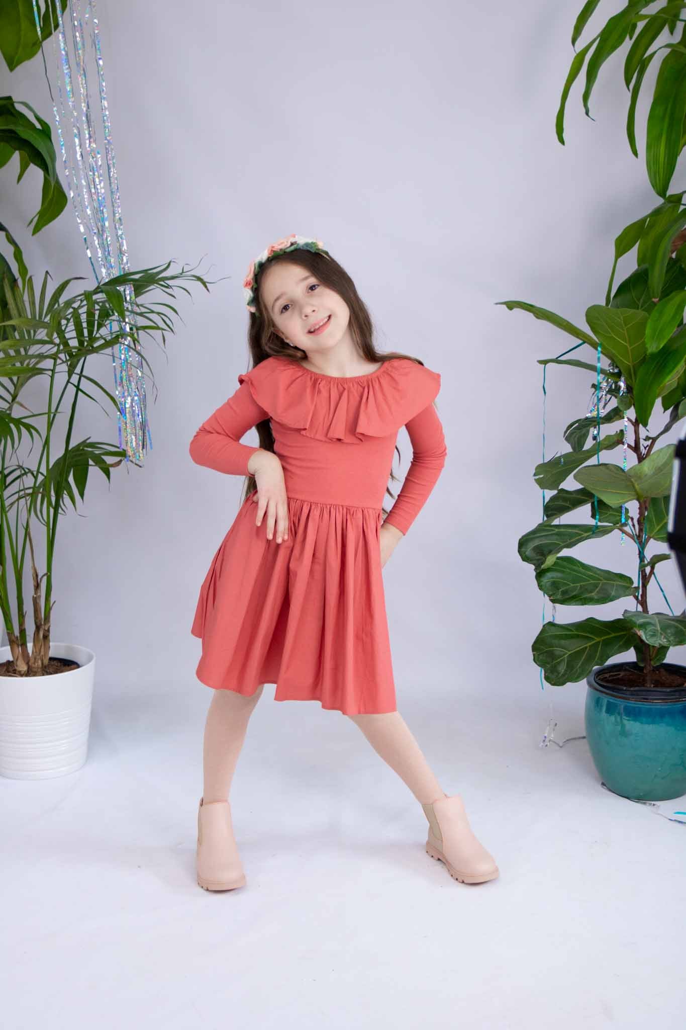 Cille Forest Rose Dress for Girls - Floral Print Summer Dress with Puff Sleeves - Perfect for Birthday Parties, Photo Shoots & Special Occasions