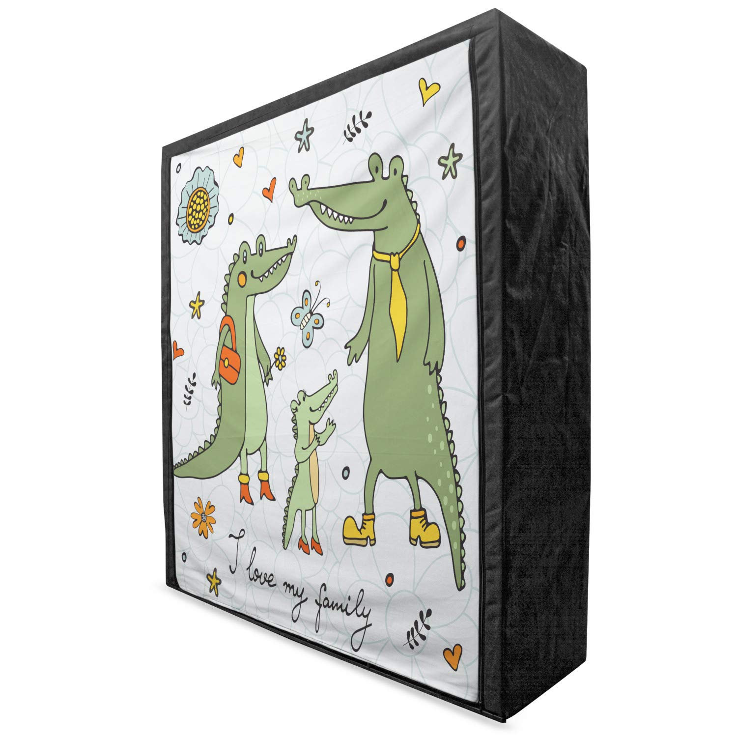 Ambesonne Portable Fabric Wardrobe - Family Theme with Hand Drawn Alligators & Natural Background, 59