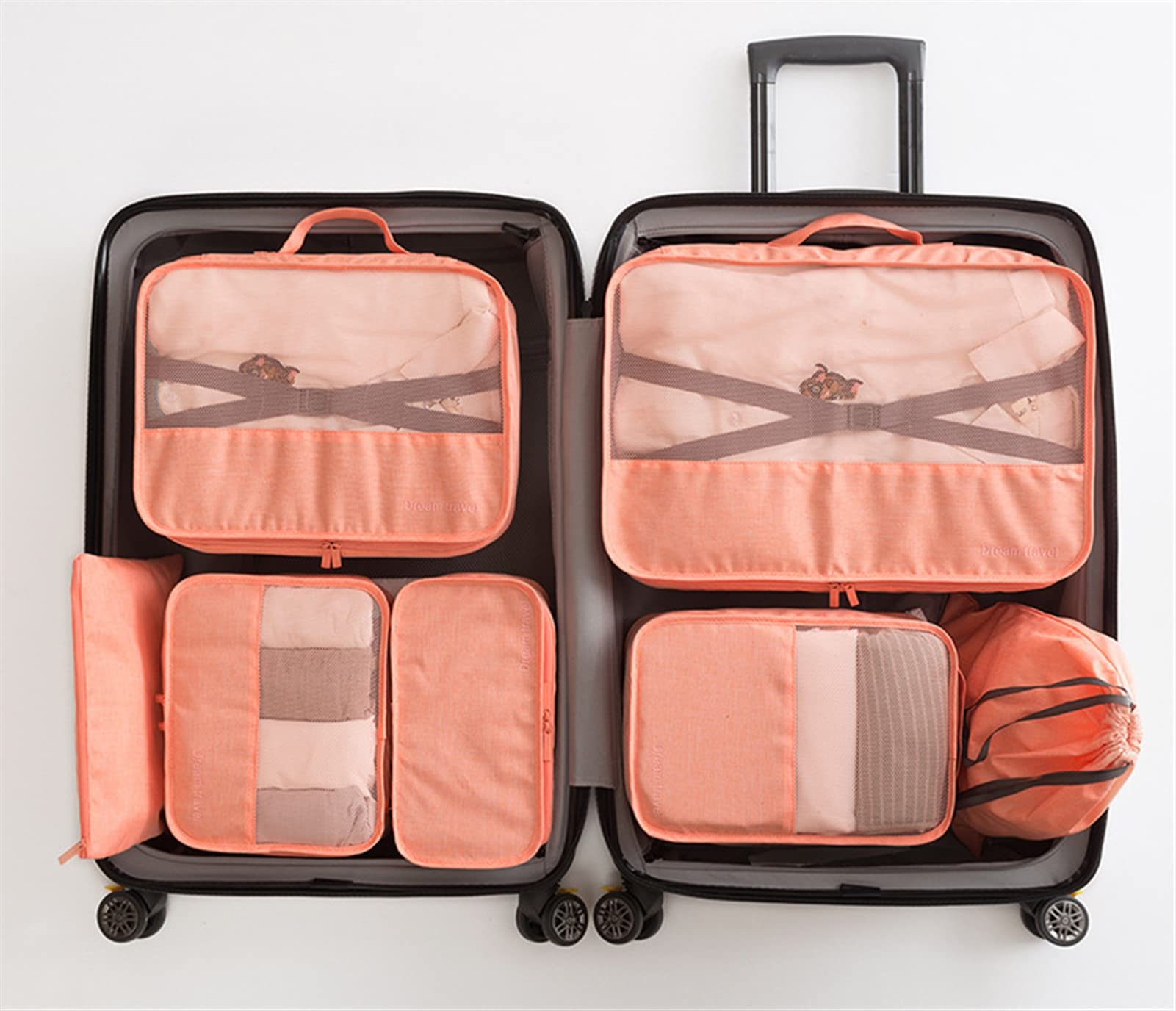 Lifup 7-Piece Packing Cubes Set - Travel Luggage Organizers with Shoe Bag, Orange - Perfect for Carry-On, Suitcase Organization & Business Trips