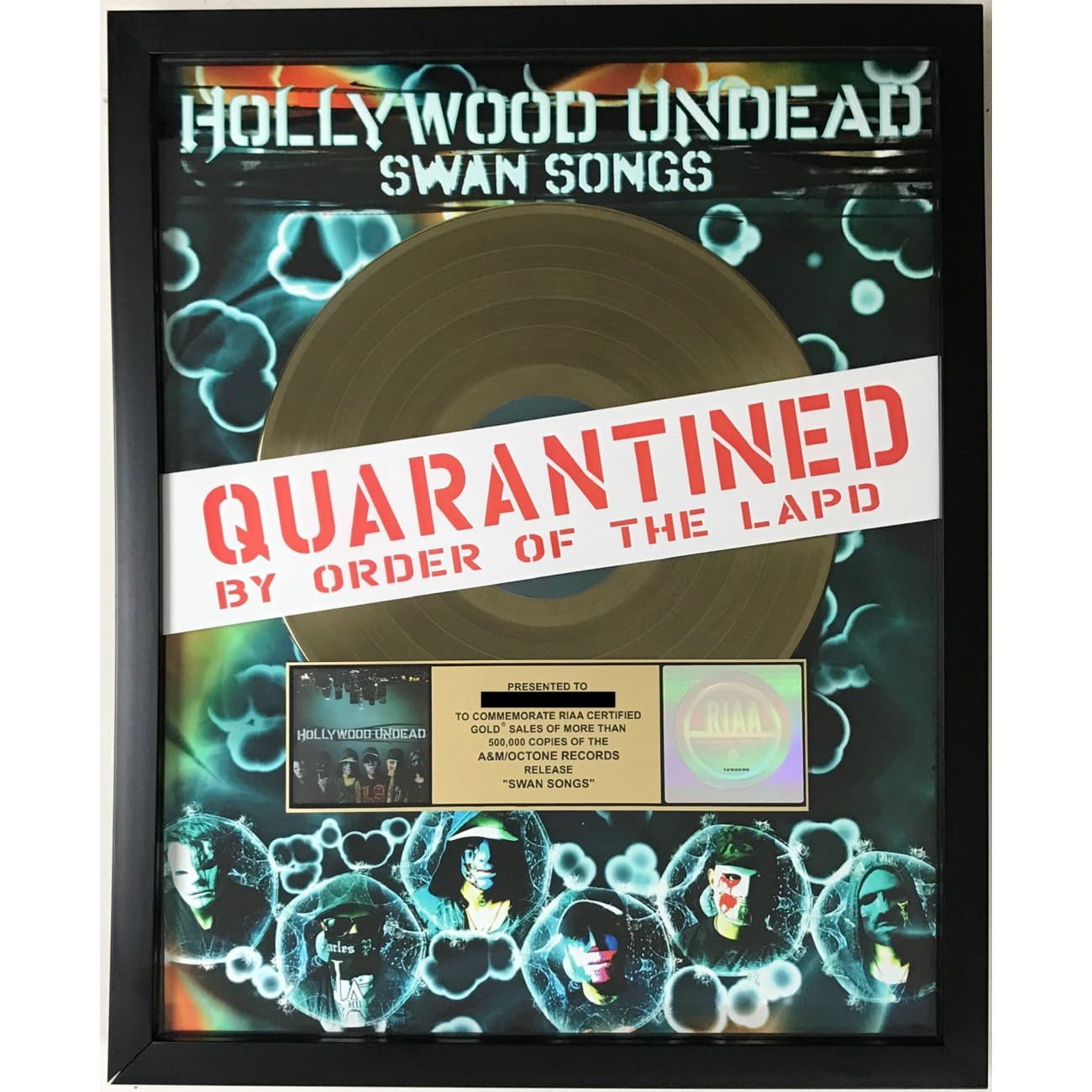 Hollywood Undead Swan Songs RIAA Gold Album Award - Limited Edition CD for Collectors & Fans - Perfect for Music Enthusiasts & Memorabilia Collectors