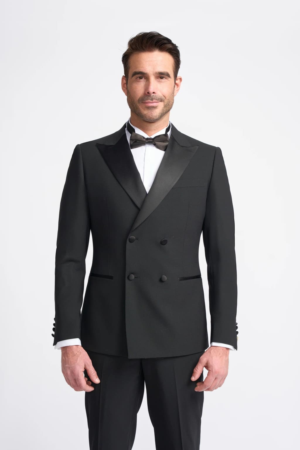 Cavani Aspen Men's Double Breasted Tuxedo Dinner Suit - Formal Black Suit for Weddings, Prom & Evening Events | Premium Wool Blend Business Attire