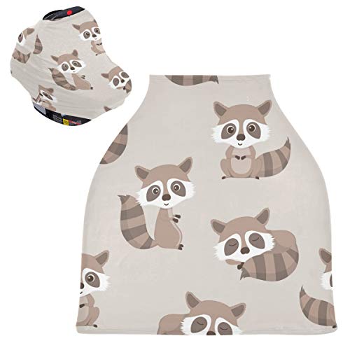 Stretchy Baby Car Seat Canopy - Cute Raccoon Print Infant Stroller Cover, Multi-Use Nursing & Shopping Cart Cover for Newborns | Perfect for Outdoor Walks, Shopping Trips & Breastfeeding Privacy