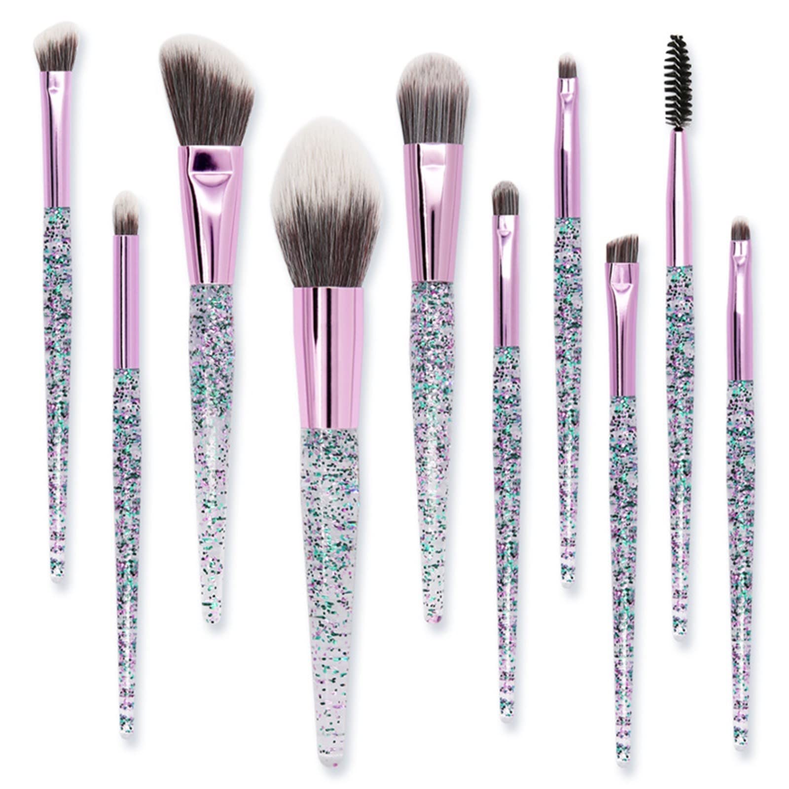 QICHA 10PCS Acrylic Crystal Makeup Brush Set - Soft Bristle Eye Shadow Blending Brushes for Professional Makeup Application | Perfect for Daily Beauty Routine, Travel & Makeup Artists Kit