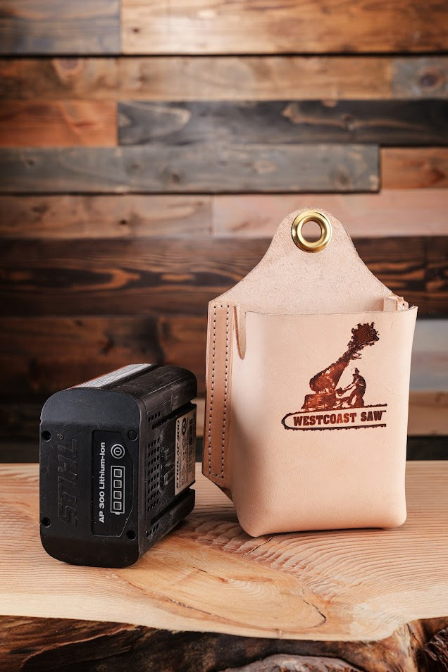 Westcoast Saw Leather Battery Pouch - Durable Leather Tool Belt Accessory for Power Tools & DIY Projects - Perfect for Electricians, Carpenters & Handymen